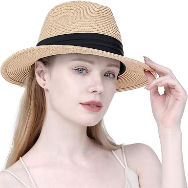 Sun Hat Wide Brim Straw Fedora Hat Roll 
