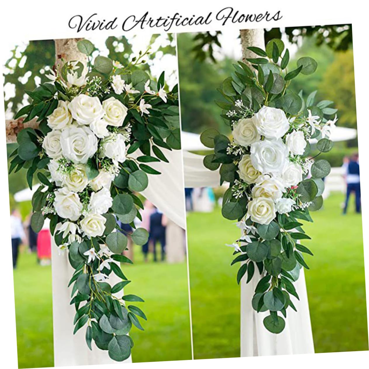 Hochzeitsbogen Blumen 1 Satz aus Seide und Tüll für Deko | Weiß, Künstlich, Pflegeleicht, Lebendige Optik, Outdoor Geeignet, Romantisch Elegant, 3 Stück