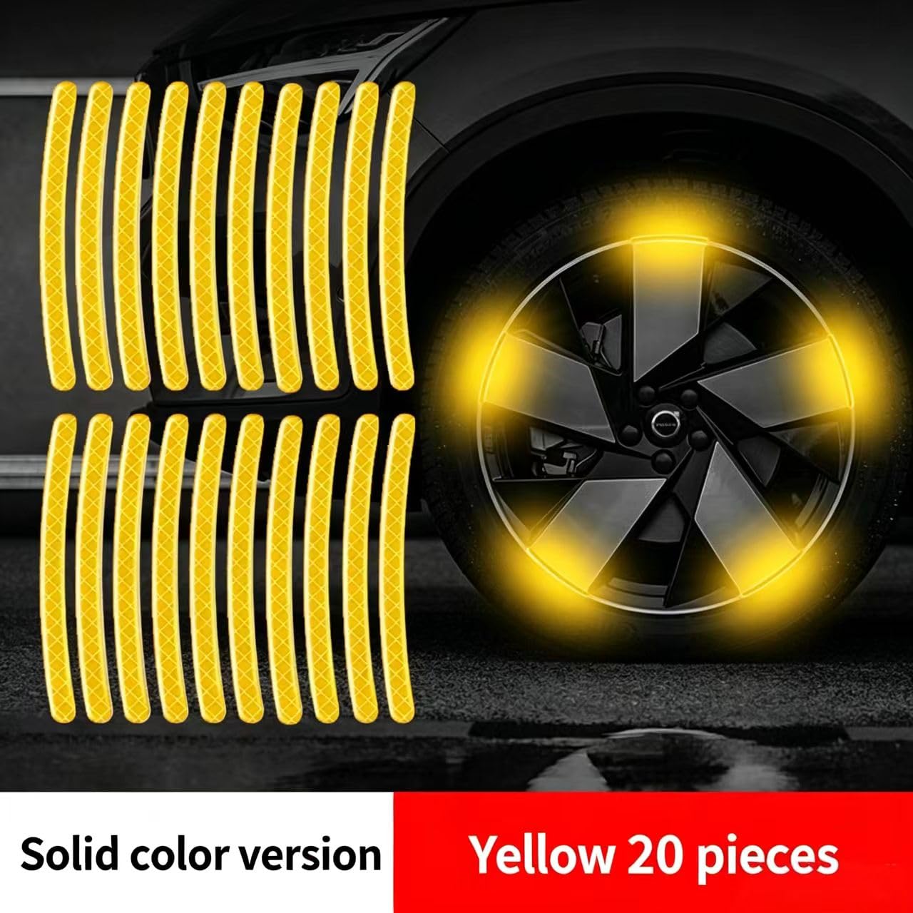 Autocollant réfléchissant jante voiture jaune signalisation nuit 20 Pcs