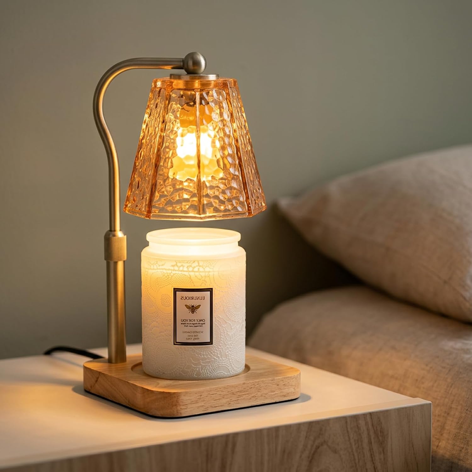 LALISU Candle Warmer Lamp with Timer, Glass Candle Warmer Height Adjustable