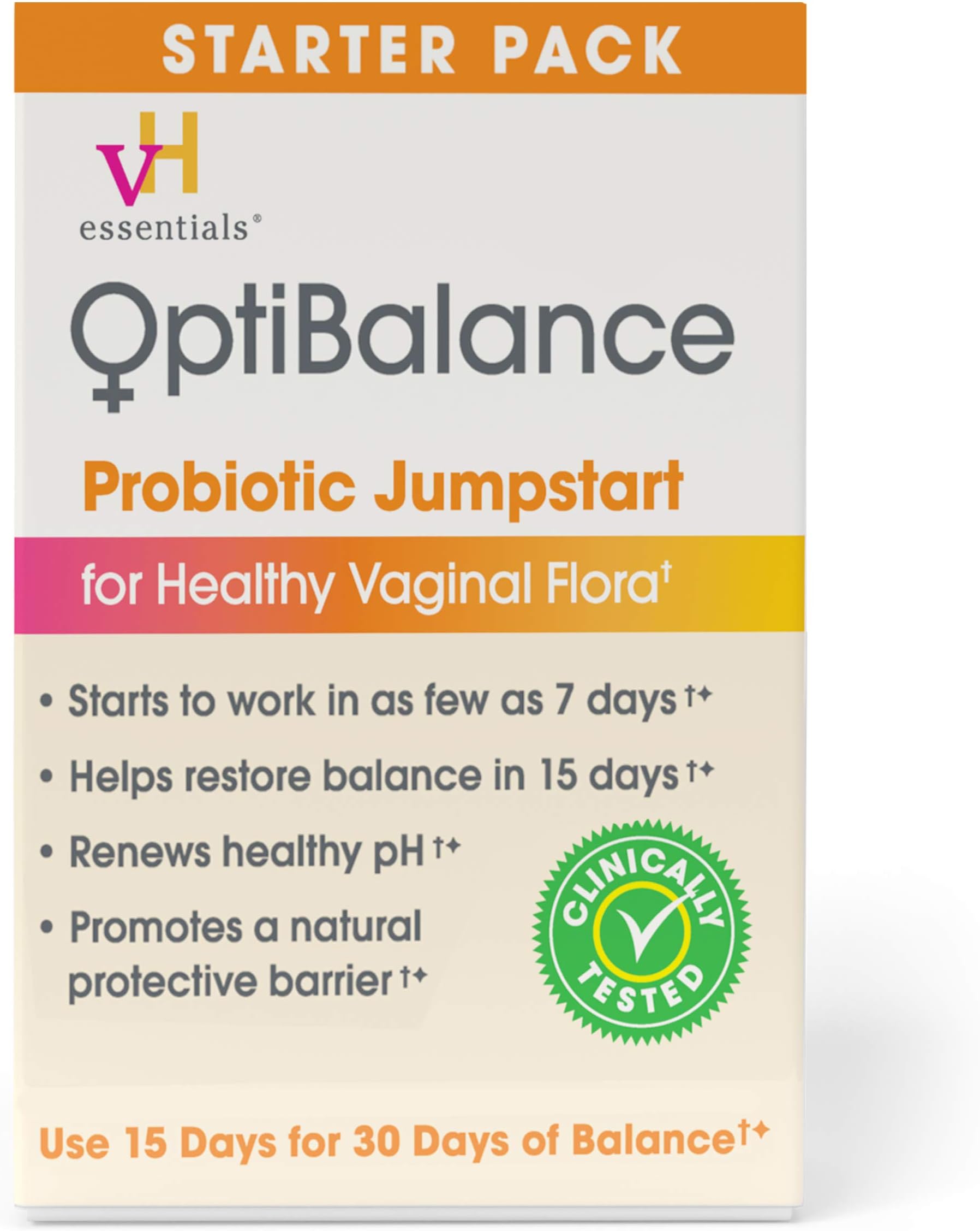 vH essentials OptiBalance Jumpstart Probiotic with Prebiotic | Probiotics for Women | Restore Vaginal pH Balance | Clinically Studied | Results In As Few As 7 days, Relief in 15 days, 20 Oral Capsules