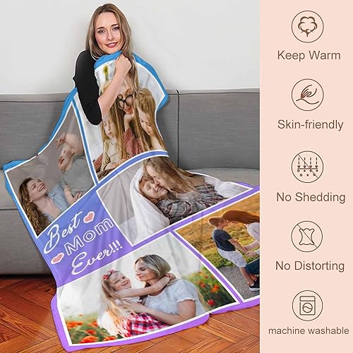 Miniatura 6 de YESCUSTOM Regalos personalizados para mamá para el día de la madre, mantas personalizadas con fotos y texto, manta de collage de texto, regalos para