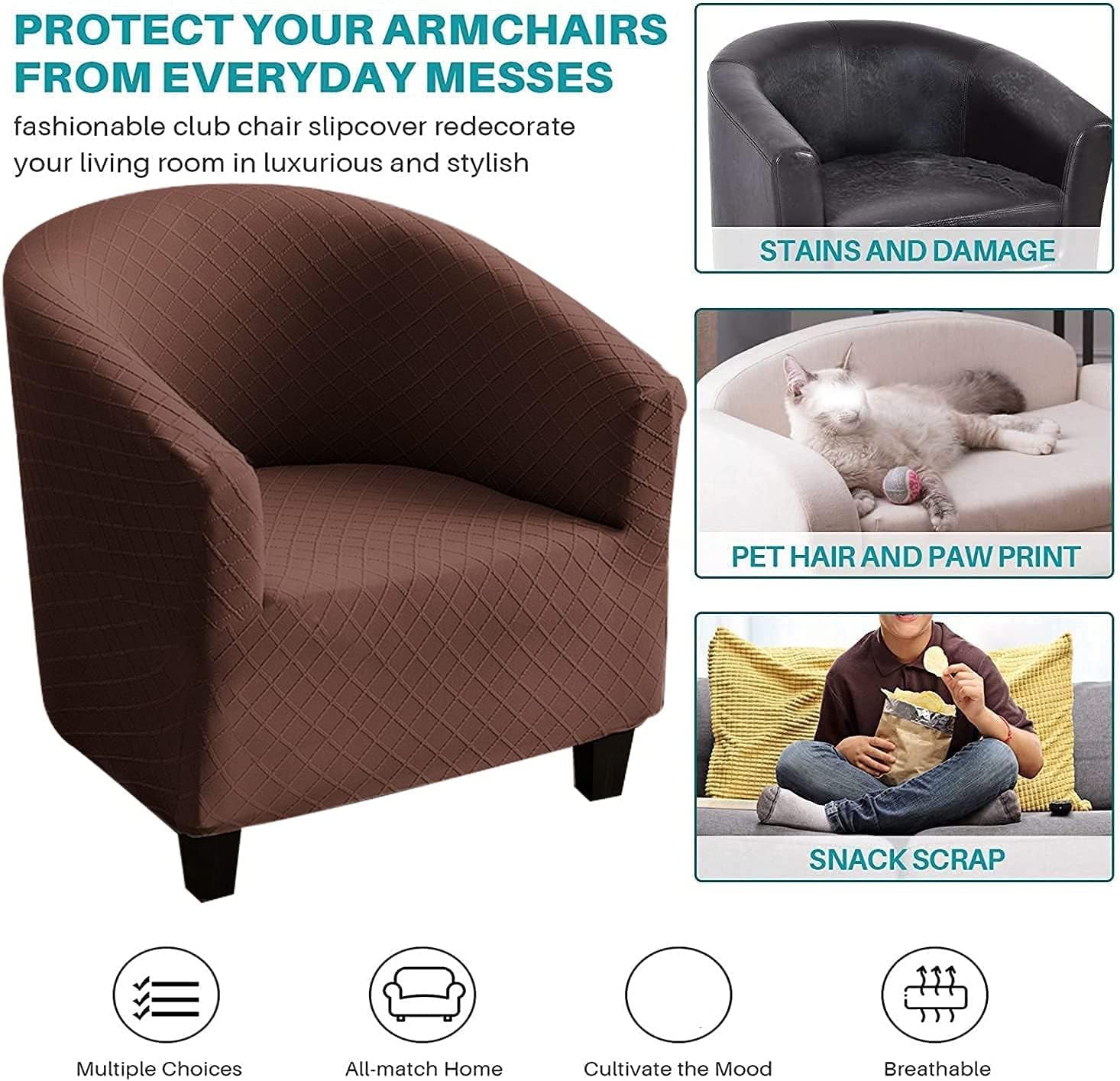 YOPOIY Club Chair Slipcover Stretch Spandex Tub Chair Cover Armchair Sofa Cover Couch Furniture Protector Pattern Arm Chair Cover for Living Room -7