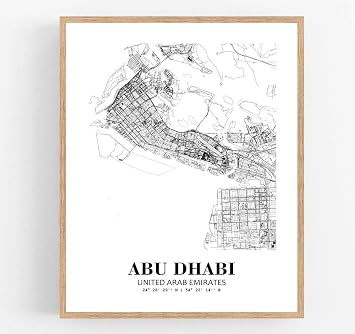 Eleville 8X10 Unframed Abu Dhabi United Arab Emirates City View Abstract Road Modern Map Art Print Poster Wall Office Home Decor Minimalist Line Art Hometown Housewarming wgn232