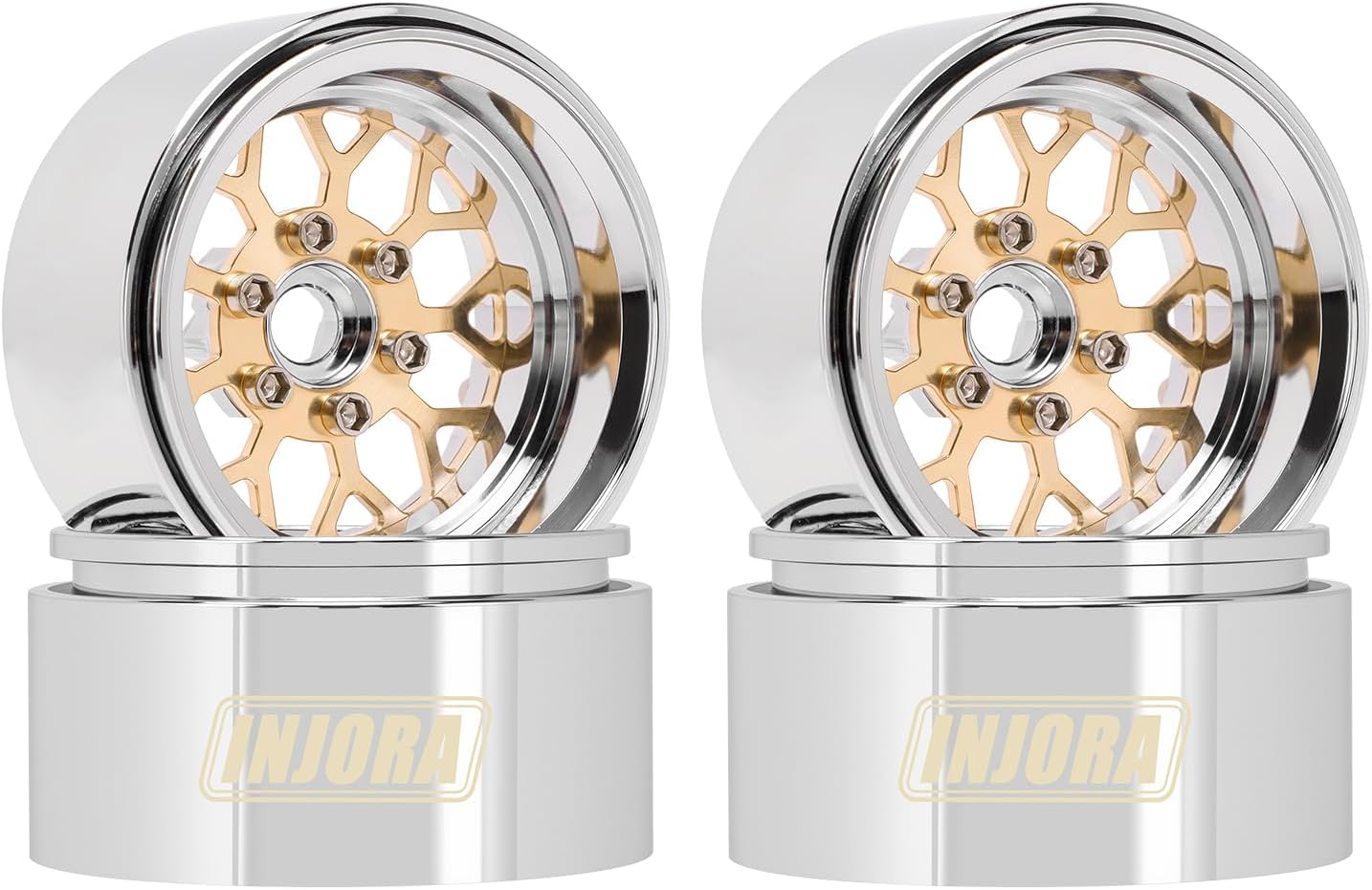 INJORA -9.65mm Offset 1.9" ModuWheel Brass & Aluminum Beadlock Wheels for 1/10 RC Crawlers Upgrade(1904SR)