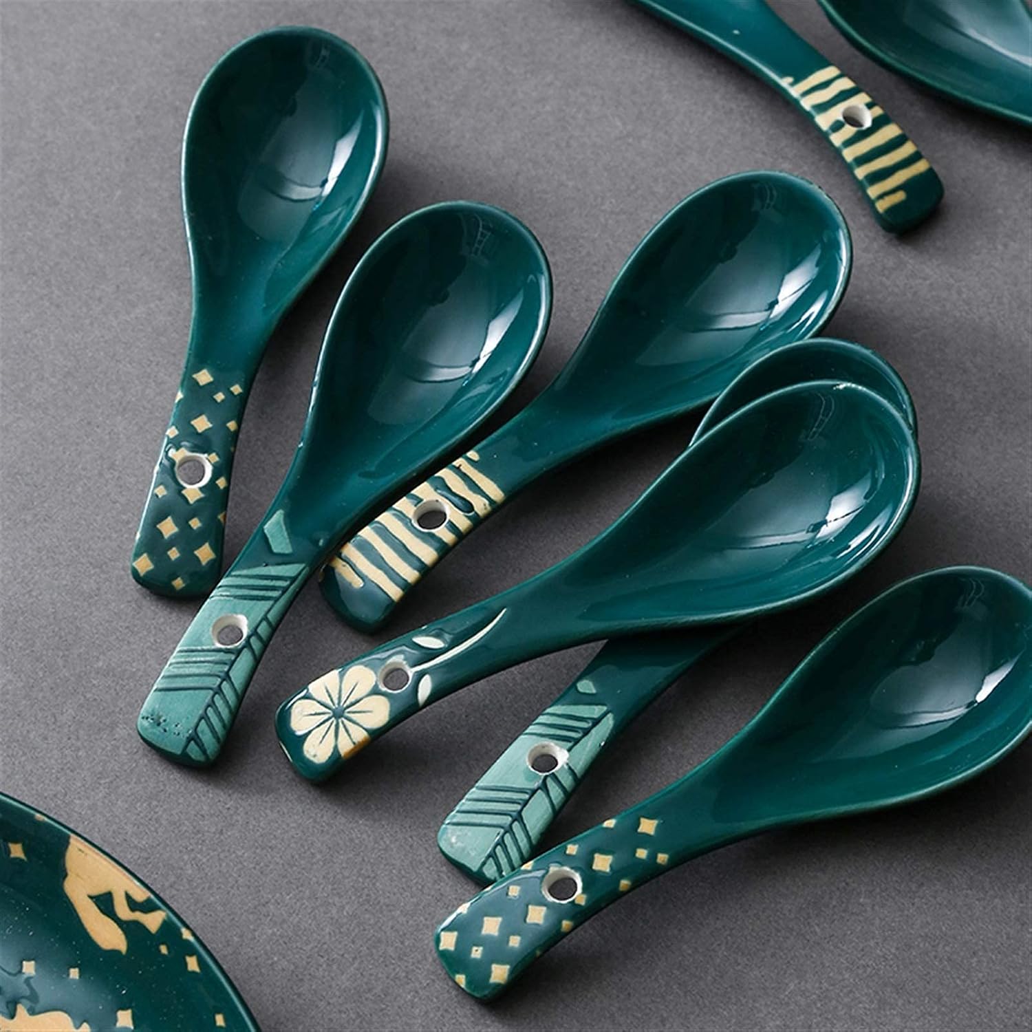 Dinner Spoon Set Small Soup Spoon Ceramic Spoon Restaurant Small Spoon Porridge Spoon Soup Spoon Creative Kitchen Tableware Rice Spoon Dinner Spoon/Soup ladle (Color : F) (H)