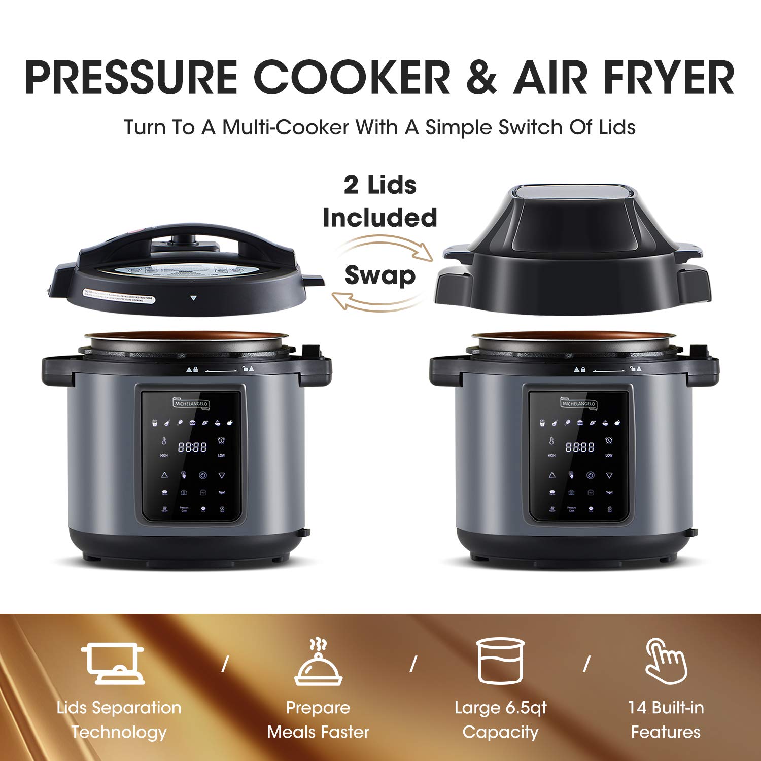 MICHELANGELO 6 QT Pressure Cooker Air Fryer Combo, Allin1 Pressure