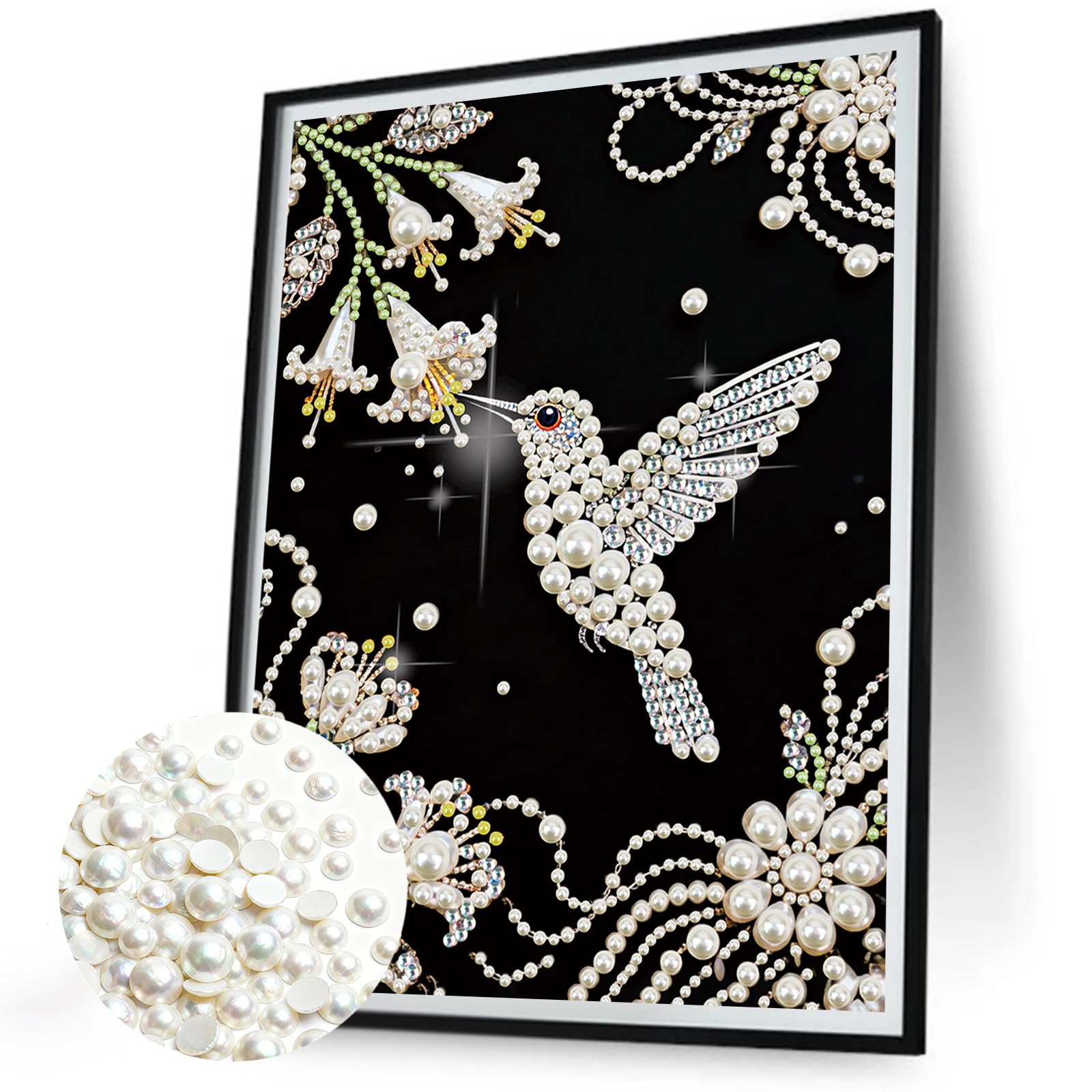 5D Pearl Painting Kit without Frame, 30x40cm DIY Pearl Gem Art Diamond Painting Kit for Adults, Creativity DIY Pearls Dot Paintings, Home Decor Diamond Dots Paintings Picture Arts Craft-Hummingbird-2
