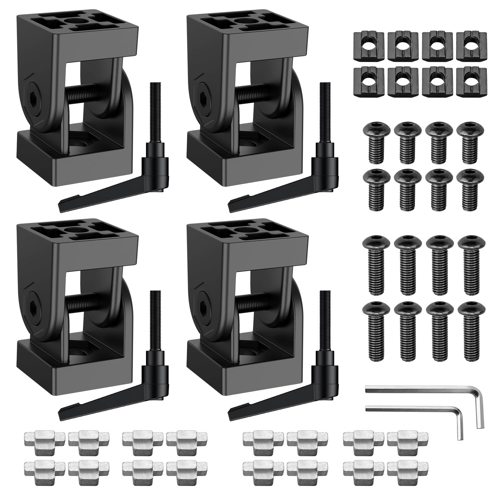JiGiU Giunto angolare nero regolabile per profilo in alluminio 3030, 8 mm, con leva di serraggio, cerniera flessibile, materiale di fissaggio per parti della stampante 3D, progetti fai da te (4 pezzi)