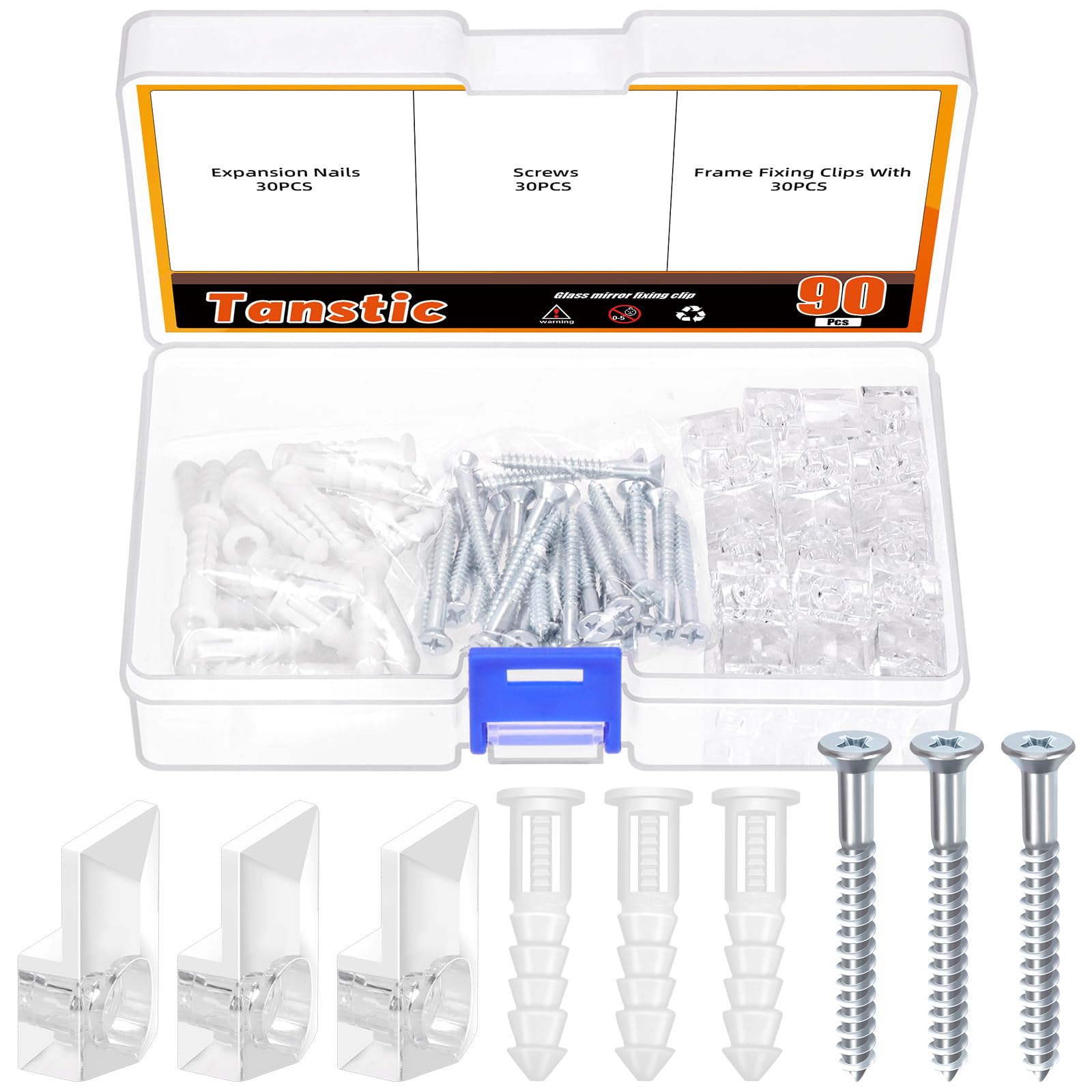 Tanstic 30 Sets Spiegelhalter Clips Crystal Clear Plastic Mirror Clip Mirror Mounting Clip Glass Retainer Clips mit Schrauben für die Fixierung Spiegel Fenster