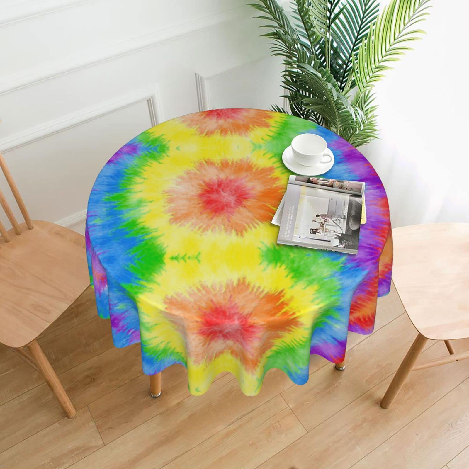 Lawenp Tie Dye Decorative Round Table Cloths - 60 Inches in Diameter for Buffet Tables, Parties, Holiday Dinners.