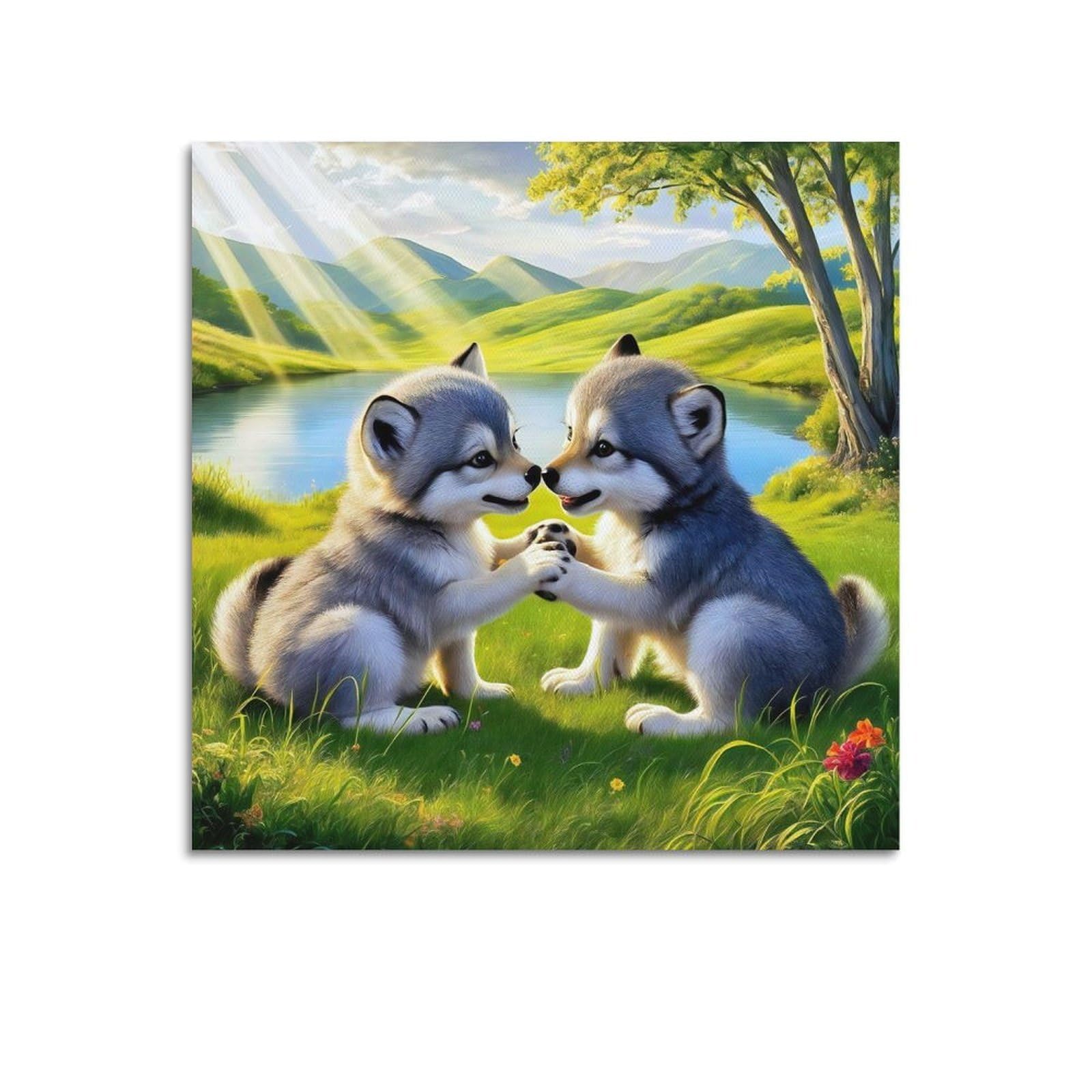 WZKTCL Animal Poster Prairie Cub Wolves' Pact Poster Decorative Painting Canvas Wall Posters And Art Picture Print Modern Family Bedroom Decor Posters 24x24inch(60x60cm)