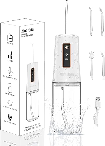 iHealthia - Irrigador oral, recargable, impermeable, portátil, inalámbrico, irrigador de agua, 3 modos, 4 boquillas, para el hogar y viajes