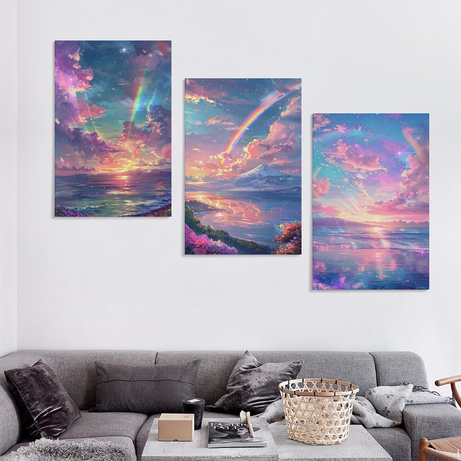 Amazon.co.jp: 3枚 光沢のあるカラフルな風景 絵画 インテリア