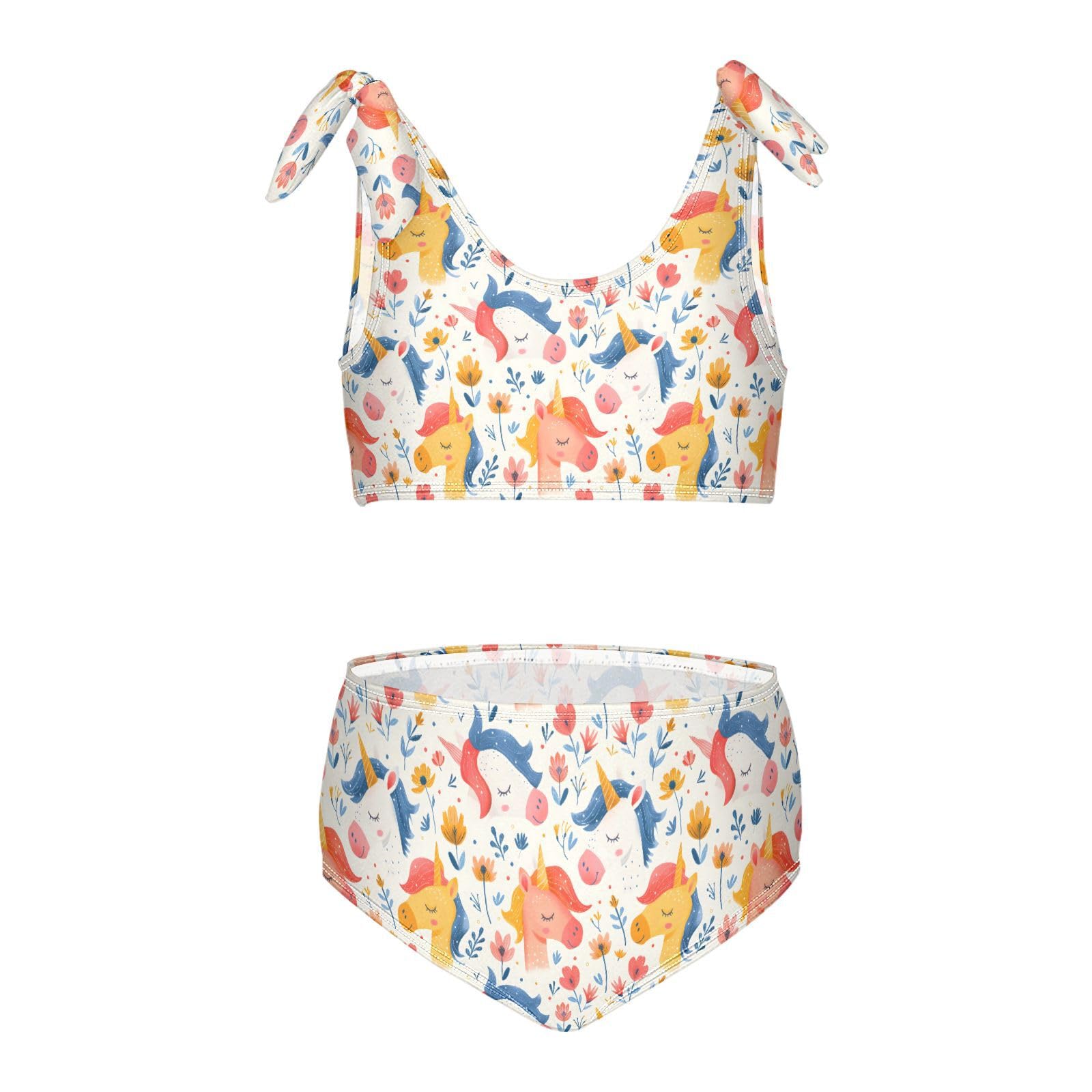 Unicorn Face Girls 2-Piece Tankini Swimsuit, Girls Bikini Swimsuits Summer Beach Bathing Suit Set, 4T