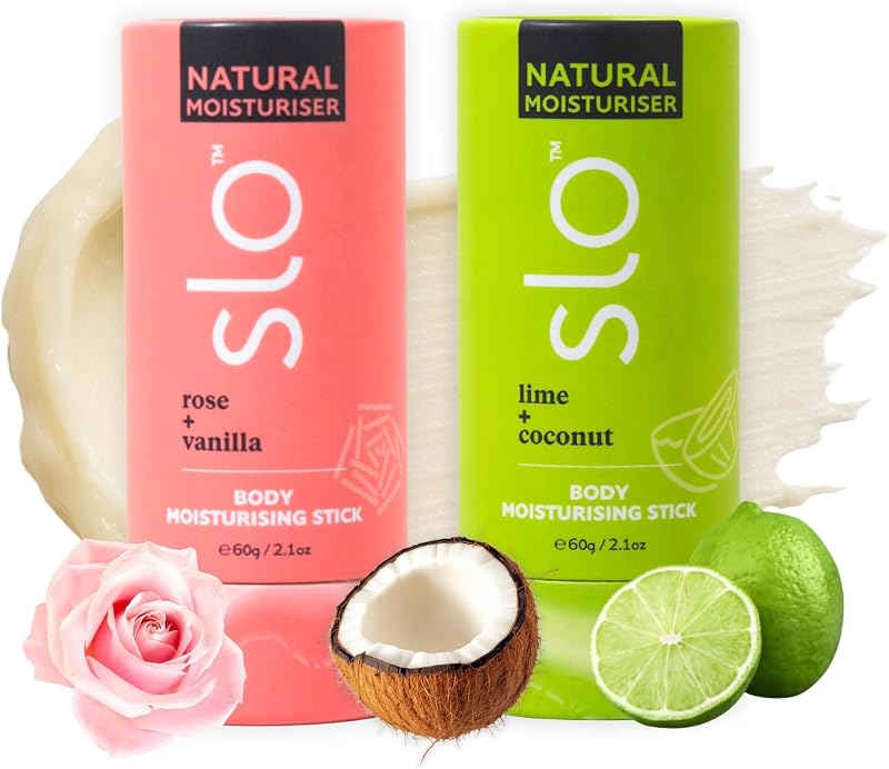 Slo Bálsamo Corporal Sólido em Bastão Rose Vanilla e Lime Coconut, Pacote com 2 de 60 g