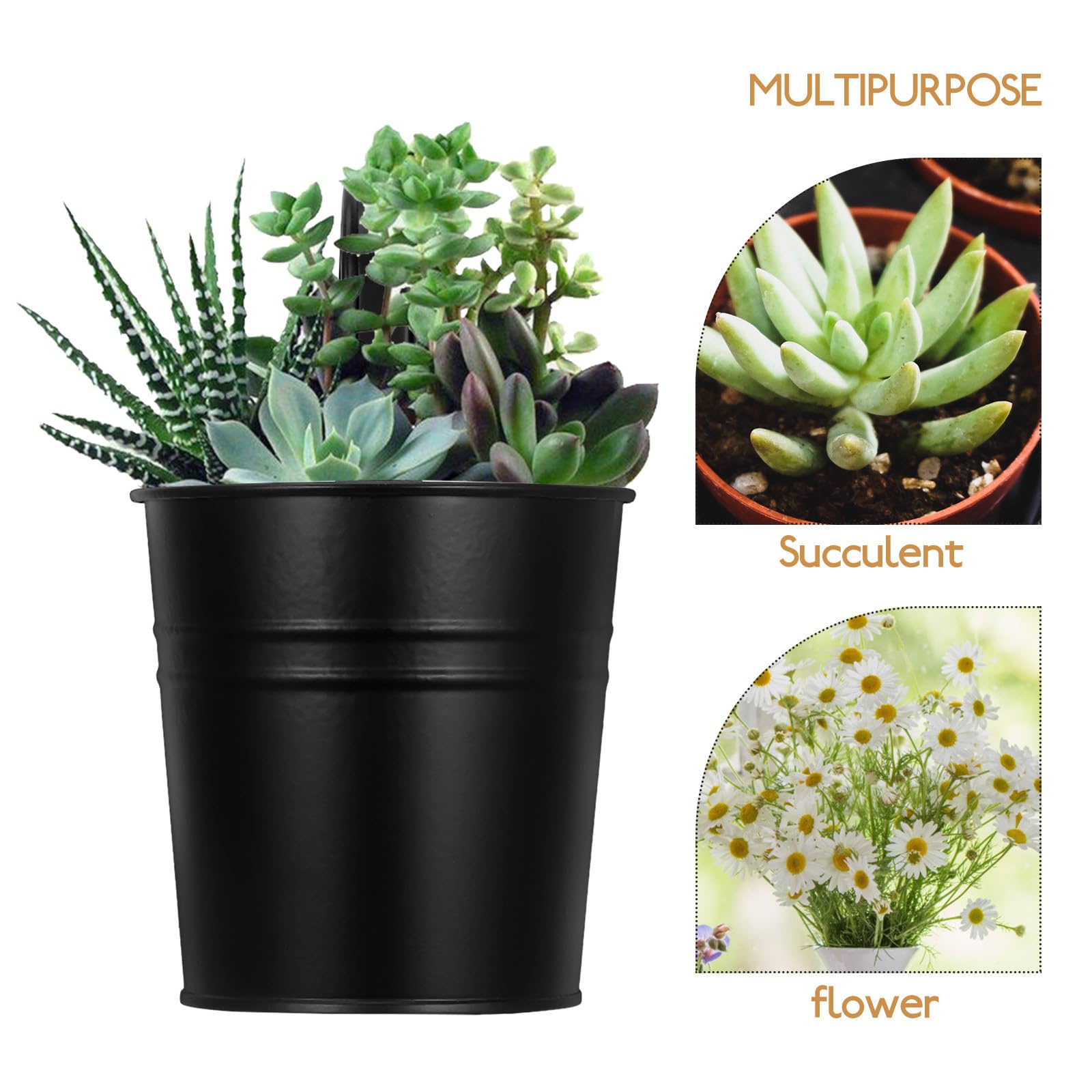 Abaodam 6 Vasi Sospesi in Metallo Nero, Piccola Fioriera Sospesa Foro Drenaggio, Portavasi da Esterno per Balconi e Recinzioni, Set da 6 per Decorazioni Giardino