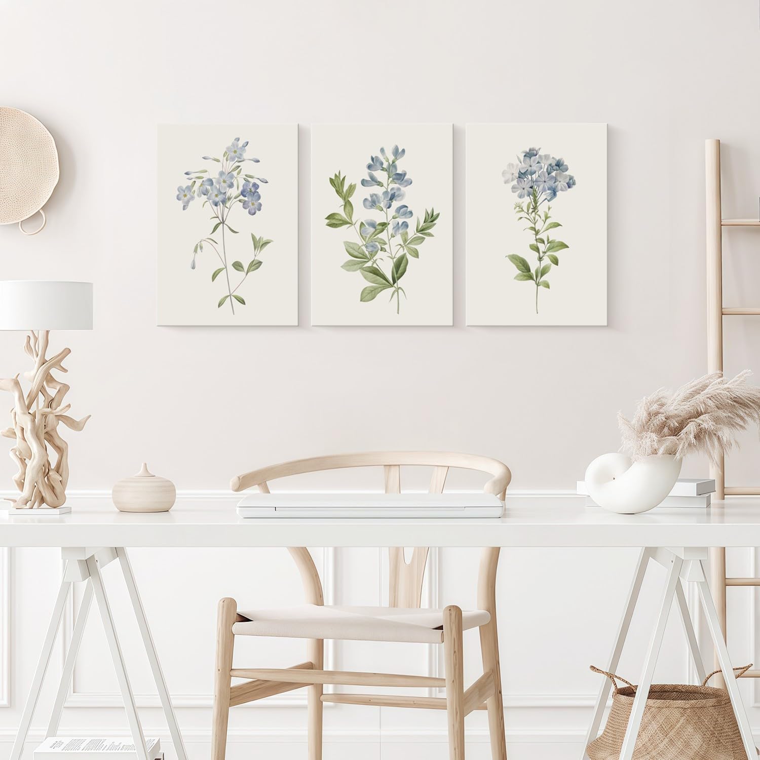WALUPLL 3 Pcs Vintage Blue Wildflower Wall Art blue floral wall art Print Posters Rustic Farmhouse Minimalist Flower Decor for Living Room Bedroom 12x16 inch Ready to Hang