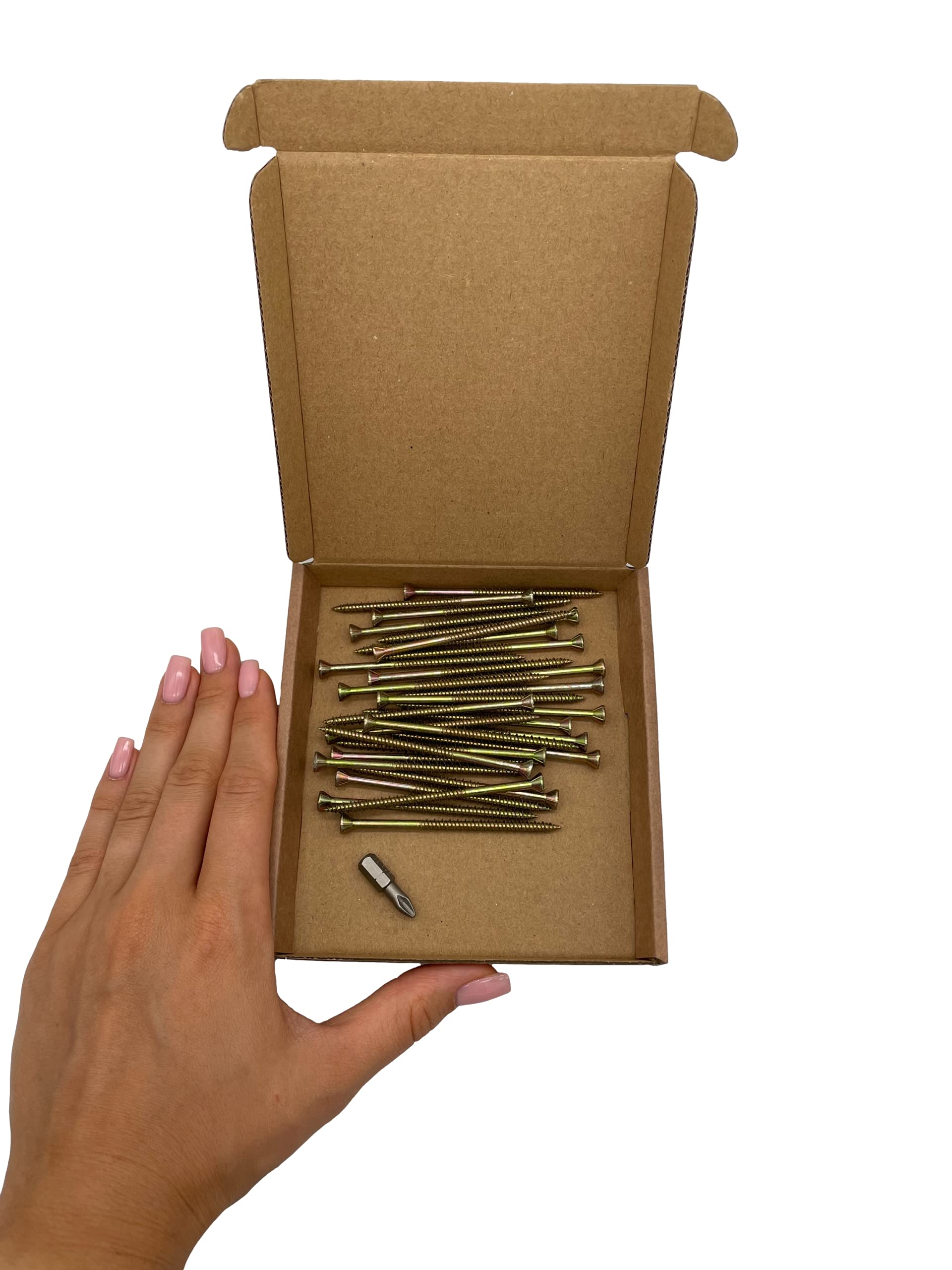 Confezione da 30 pezzi in acciaio zincato giallo 4,2 x 75 mm viti per legno, vite per truciolato, testa a testa svasata, compensato, viti per truciolato (30, 4,2 x 75 mm)