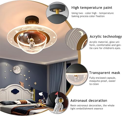 Miniatura 6 de PURESILKS Cartoon Astronaut Chandeliers Kids Flush Mount LED Lamps Modern Creative Astronaut Shape with Acrylic Lampshade Hanging Lamps for