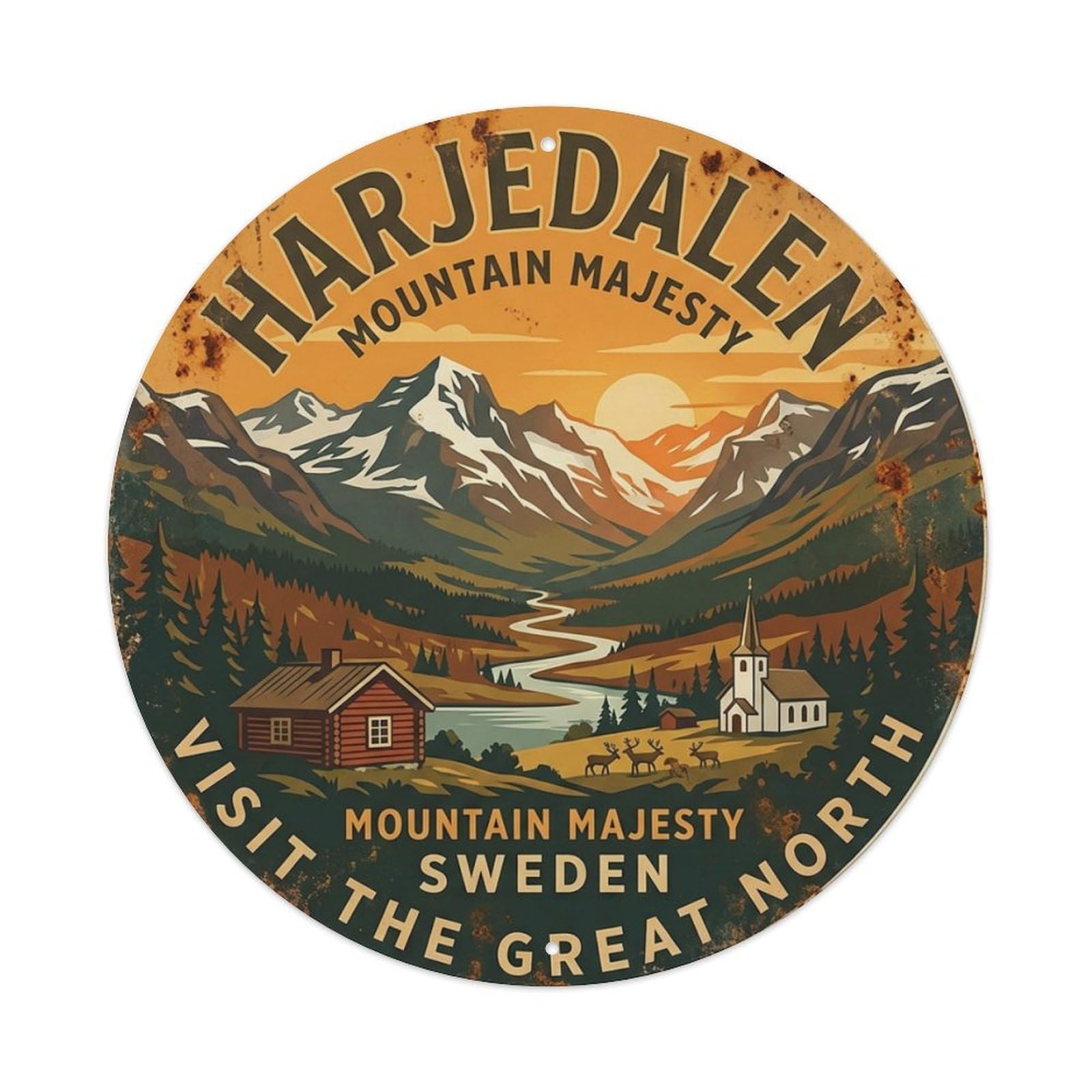 Vintage Travel Harjedalen Sweden Mountains Metal Tin Sign