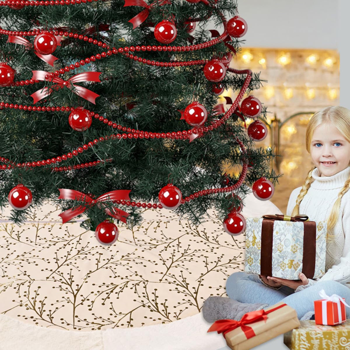 Zerodeko Tapis de Sapin de Noël Décoration pour Sapin de Noël Dorée Jupe pour Intérieur