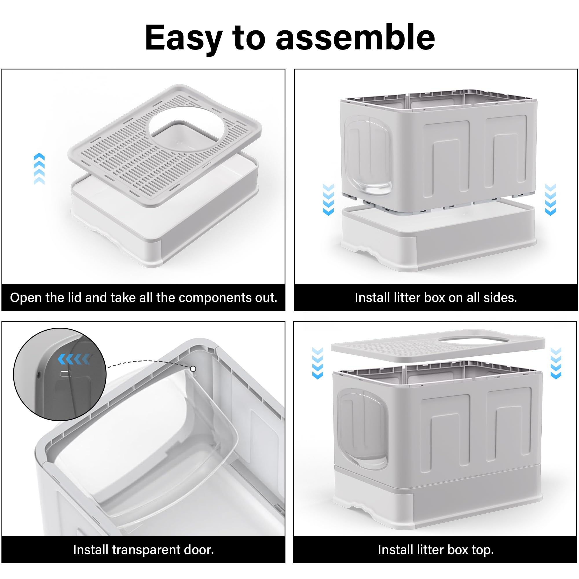 Caja de Arena Grande para Gatos, Caja de Arena Plegable con Tapa, Cuchara, Puerta con Solapa, Bandeja Deslizante para una fácil Limpieza, Bandeja Grande con Capucha antisalpicaduras para Gatos