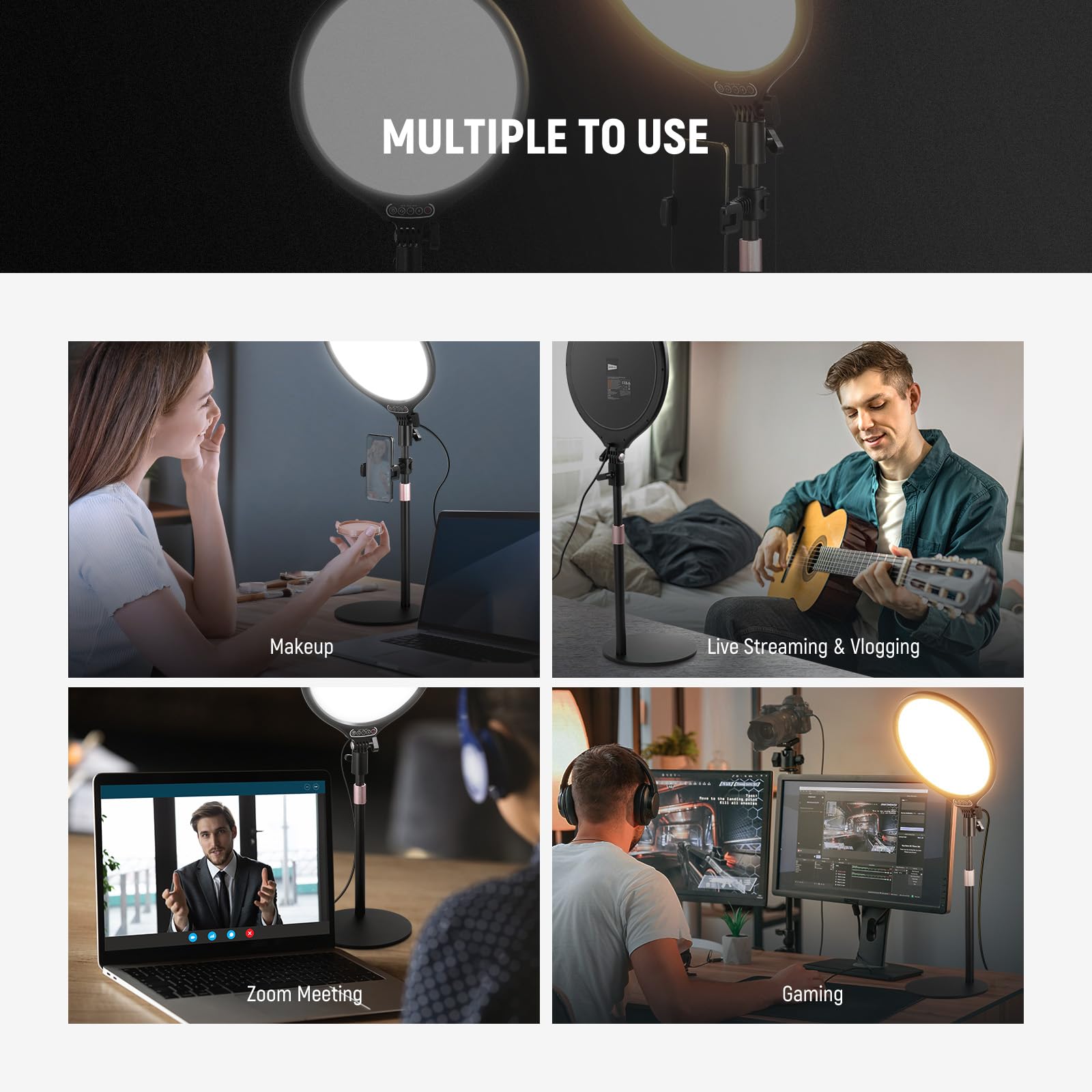 NEEWER Basics 10,5" lampka na biurko w stojak/uchwyt na telefon/timer, Full Screen 15 W przyciemniany panel LED do selfie oświetlenie do nagrywania iPhone streaming, laptopa, kamera internetowa, wideo