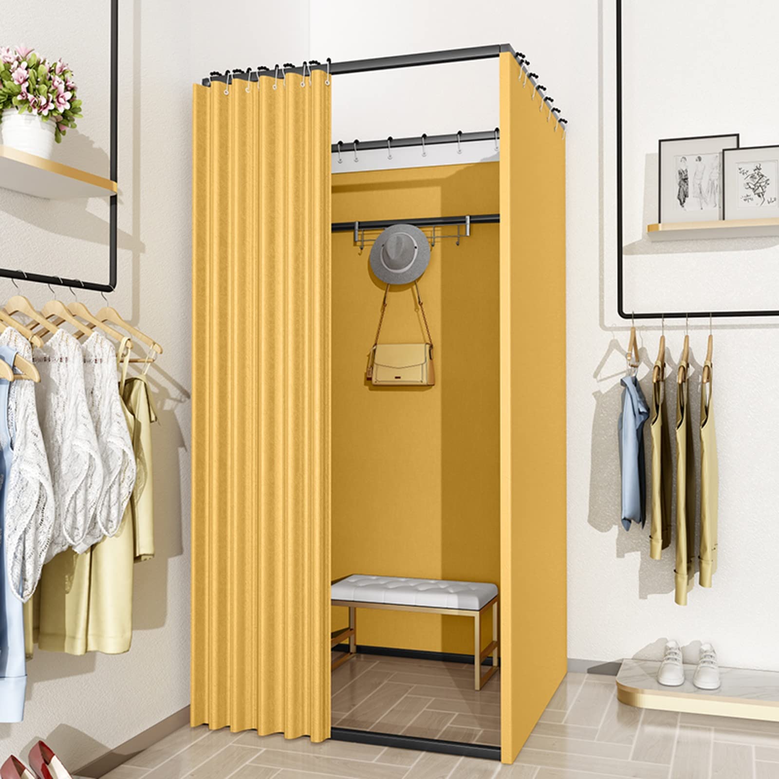 Probador de ropa cuadrado de suelo en color dorado con medidas de 70 x 70 cm