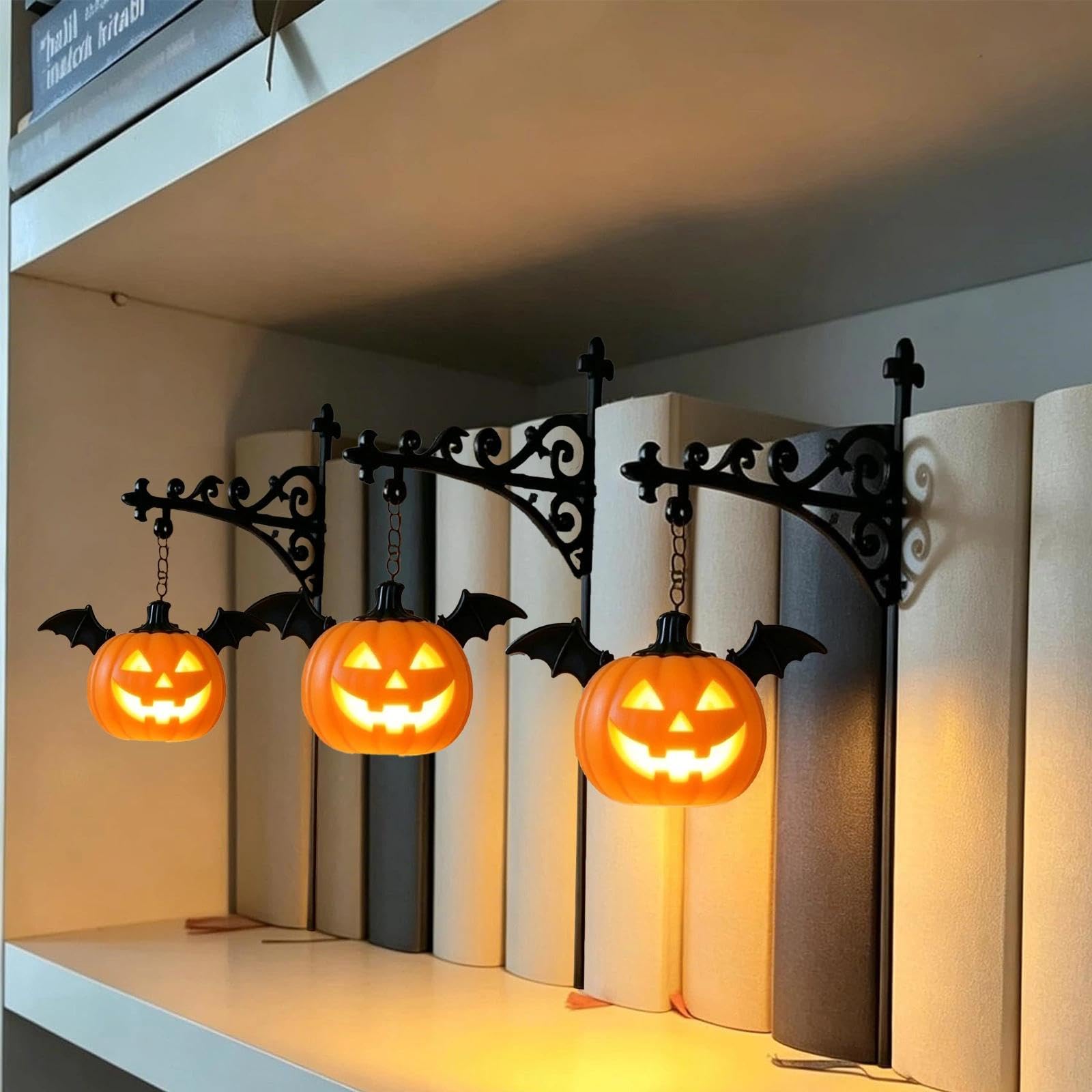Library Lantern-Decorative Bookshelf Lighting, Reading Book Shelf Lights (Pumpkin 3Pcs)