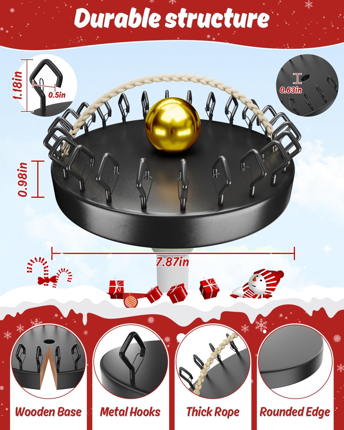 Christmas Tree Flag Pole Mega Topper Light Hook with Metal Hoop and Hanging Rope, Outdoor Telescoping Flagpole Tree Light Hooks Kit for Hanging Light Strings Xmas Lights Outdoor Decor