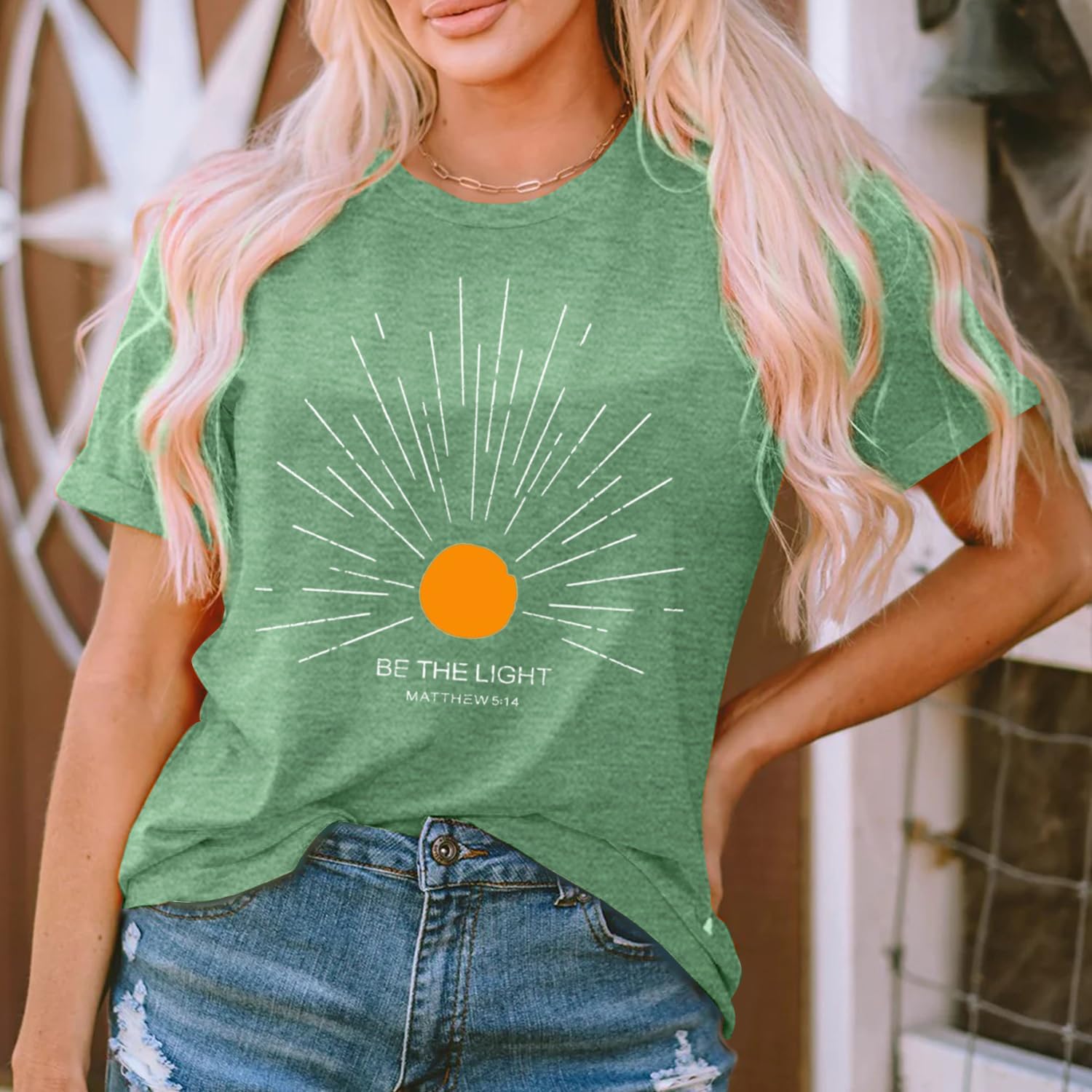 MAIHUN Christian Shirt Womens Be The Light Tshirt Sunburst Vintage Bible Verse Tee Top - Image 4