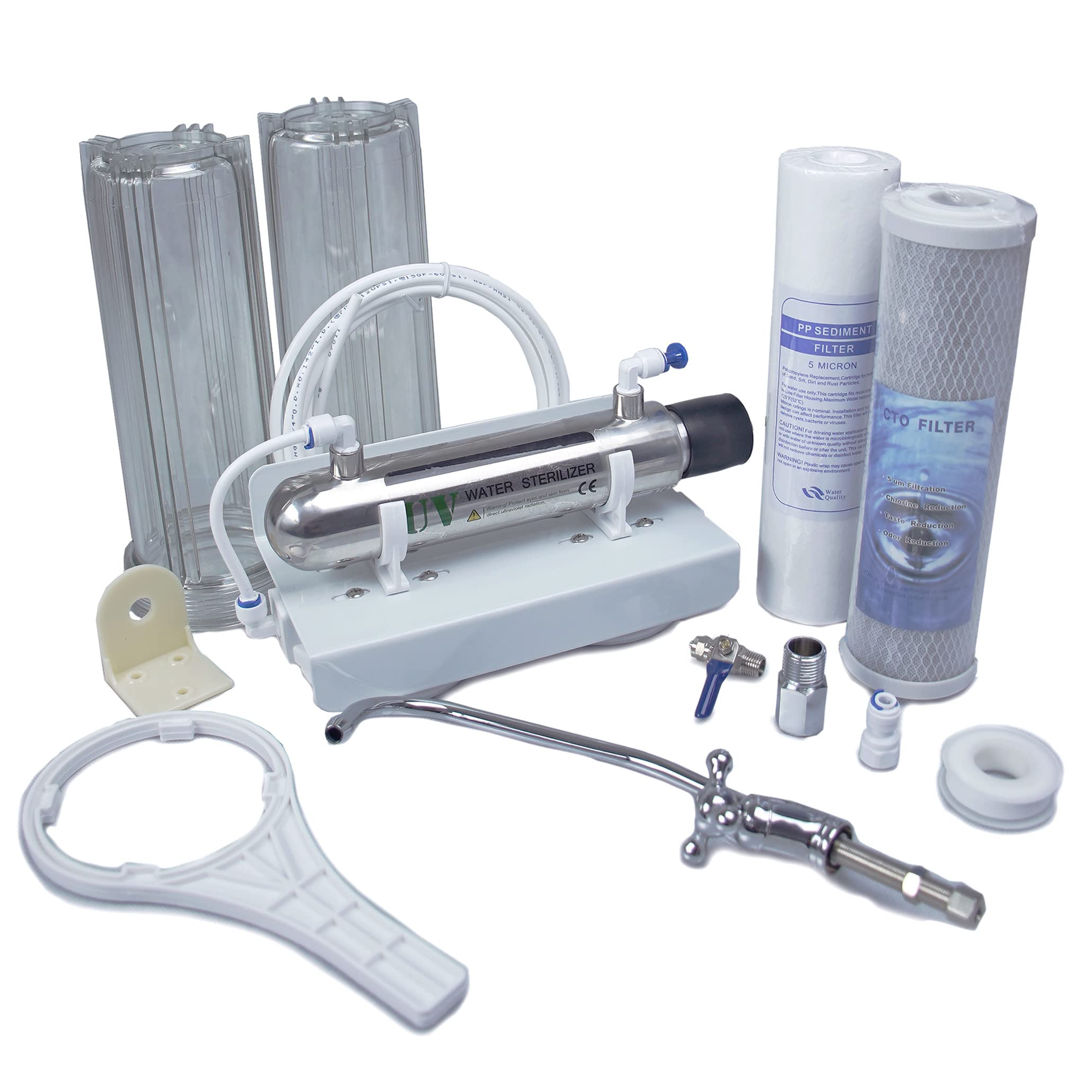 Filtro de agua lámpara UV 3 estadios triple sistema de filtración purificador agua lámpara de 6 W ultratravesoleta cartuchos de carbono activo esterilizador