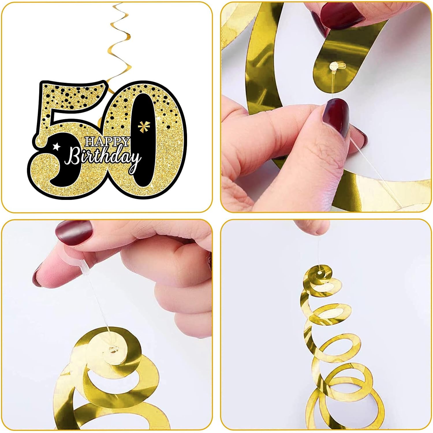 36PCS Black Gold 50th Birthday Party Decorations 50th Birthday Foil Swirls Party Supplies for Men and Women 50th Birthday Ceiling Decorations Hanging Vintage 1974 Birthday Party Favors