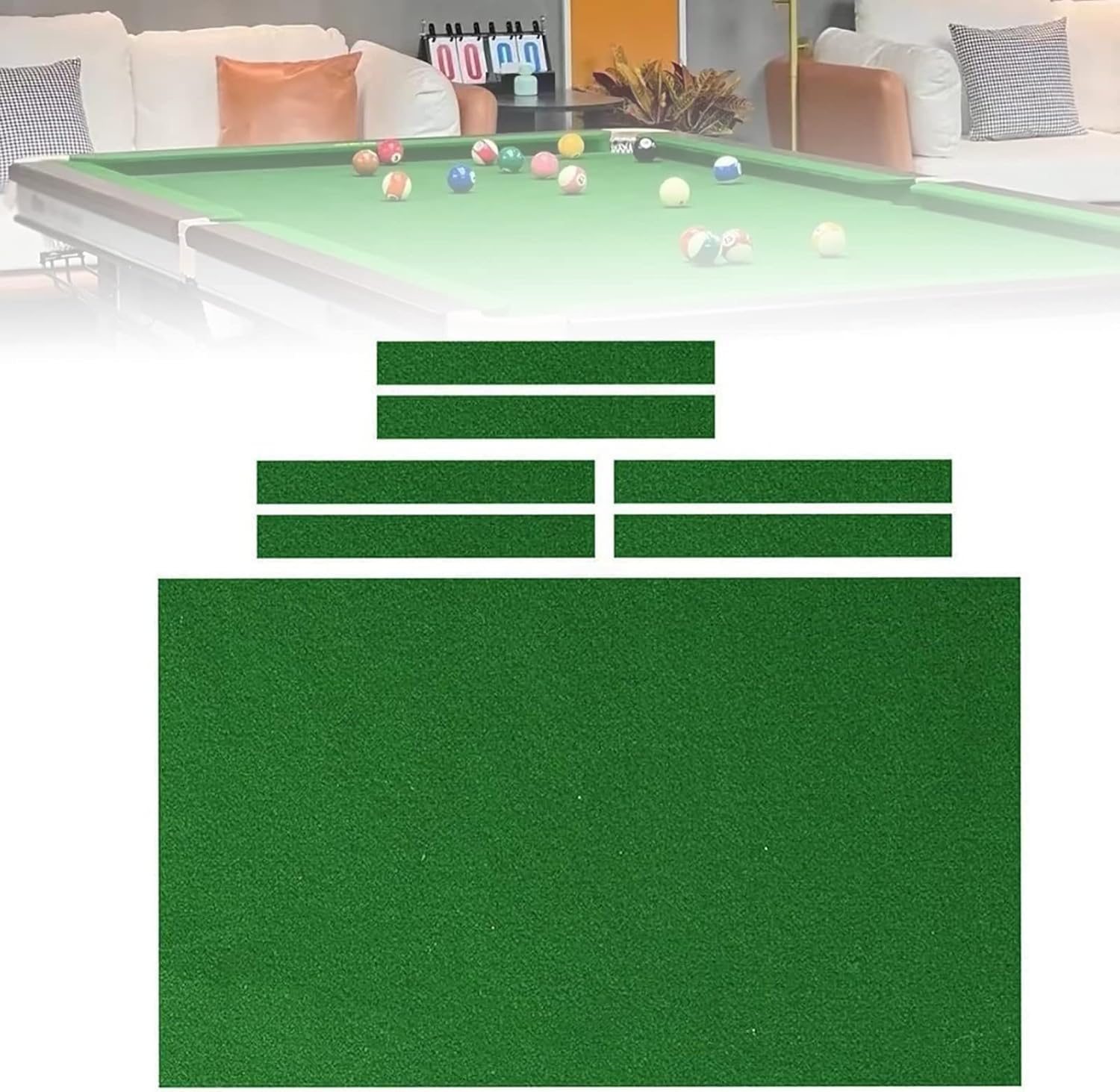 Panno da Biliardo, Panno in Feltro per Tavolo da Biliardo con 6 Strisce di Stoffa, Accessori per Panno per Tavolo da Biliardo Cuscino in Feltro da Tavolo Ad Alte Prestazioni,Verde,9 Piedi