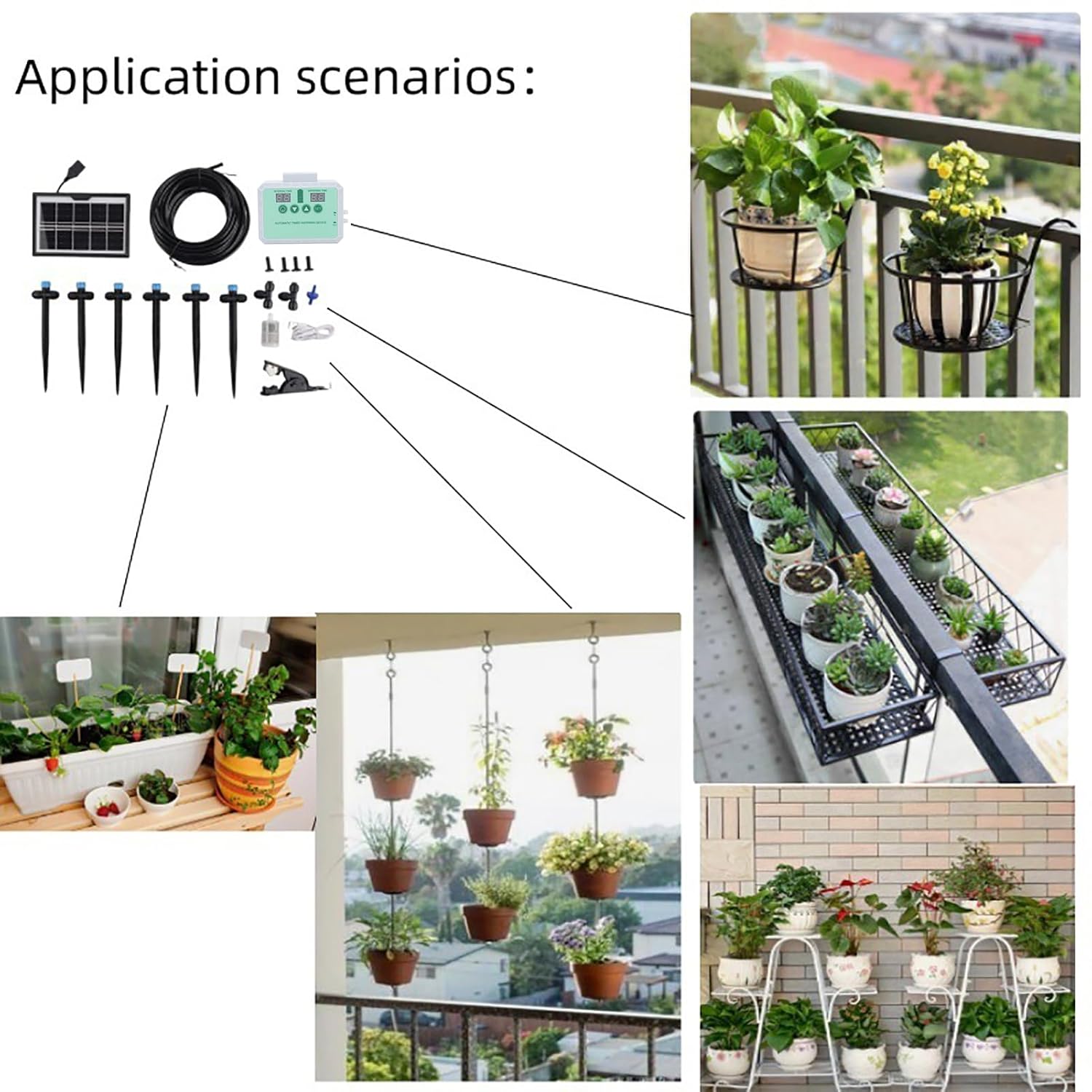 Fafeicy Solar, Drip Irrigation System with Timer for Indoor Outdoor Plants, Automatic Plant Watering Kit Solar Powered with Adjustable Nozzle, 24V LED Display Ideal for (White)