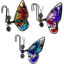 3Pcs Butterfly Decorations for Flower Pots - Iron and Glass Painted Hanging Butterflys Ornaments, Plant Pot Potted Hanger Figurines, Outdoor Garden Pendant Decor Butterfly