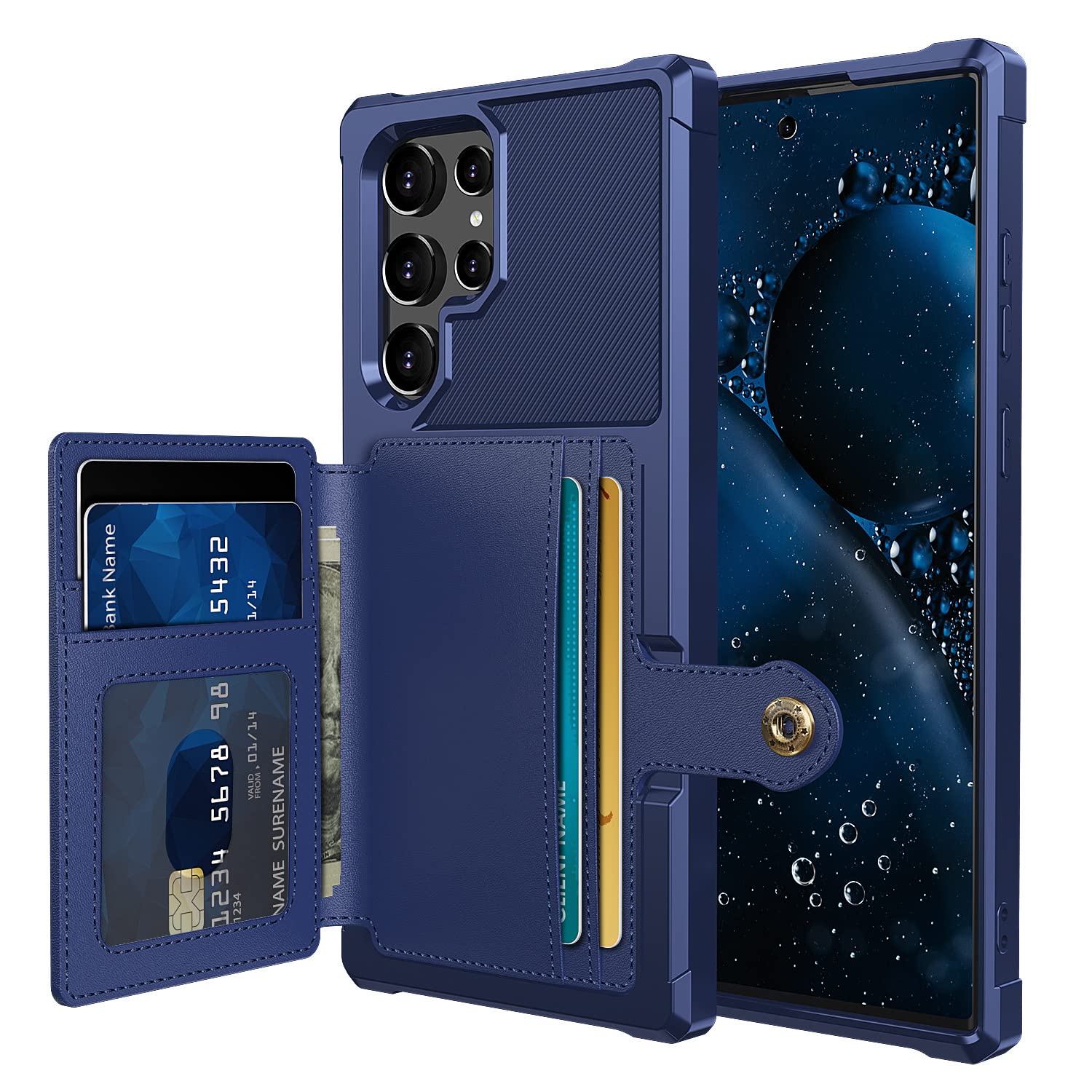 Excefore Case for Samsung S22 Ultra Case Wallet, Wallet [2Cards] Shock-Resistant Soft TPU +Hard PC Double Layers Protection, Wallet Case for Samsung Galaxy S22 Ultra 6.8 inch 2022-Blue