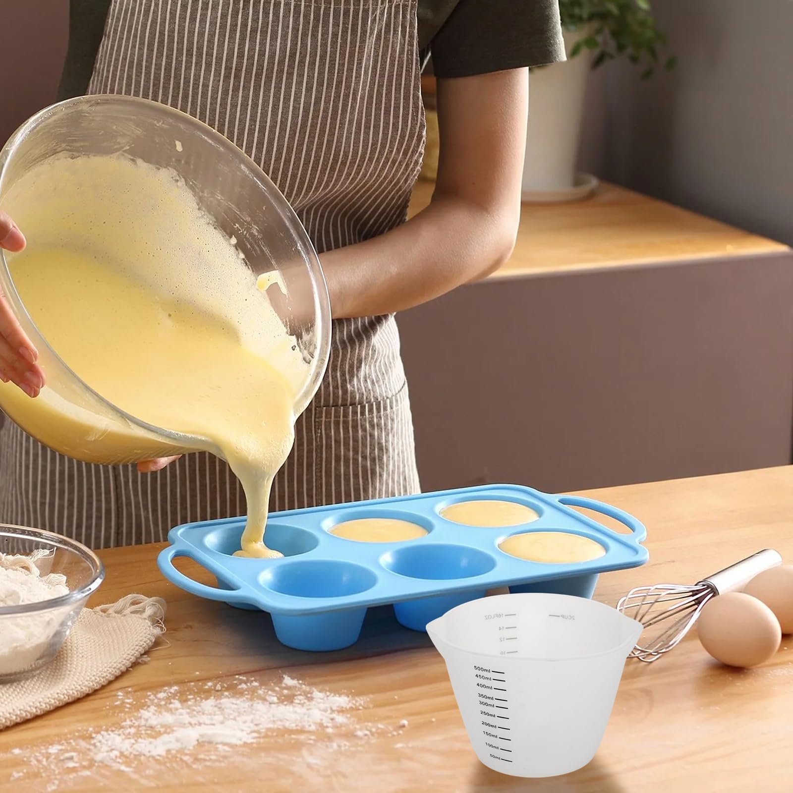 JEUIHAU Lot de 6 tasses à mesurer réutilisables en silicone de 500 ml pour travaux manuels en résine et fabrication de bijoux, moules, projets artistiques