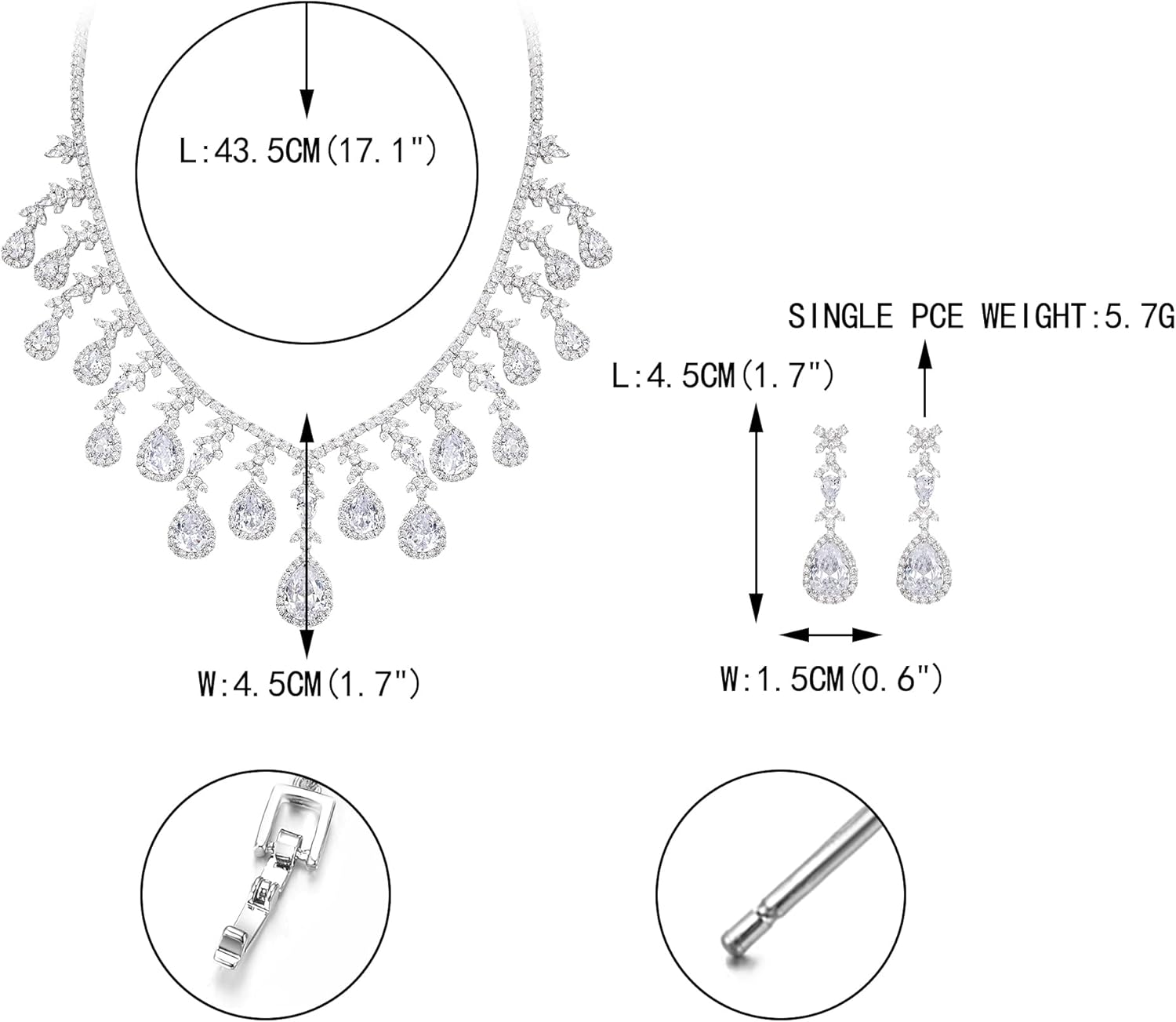 EVER FAITH Bridal Jewelry Set for Bride Bridesmaid, Elegant Cubic Zirconia Birthstone Teardrop Wedding Party Necklace Dangle Earrings Sets for Women - Image 5