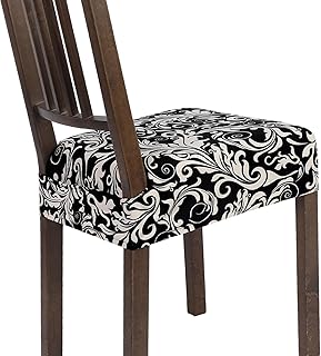 SearchI Dining Chair Seat Covers Set of 6, Stretch Removable Chair Covers for Dining Chairs, Kitchen Chair Covers Protector(Black Flower)