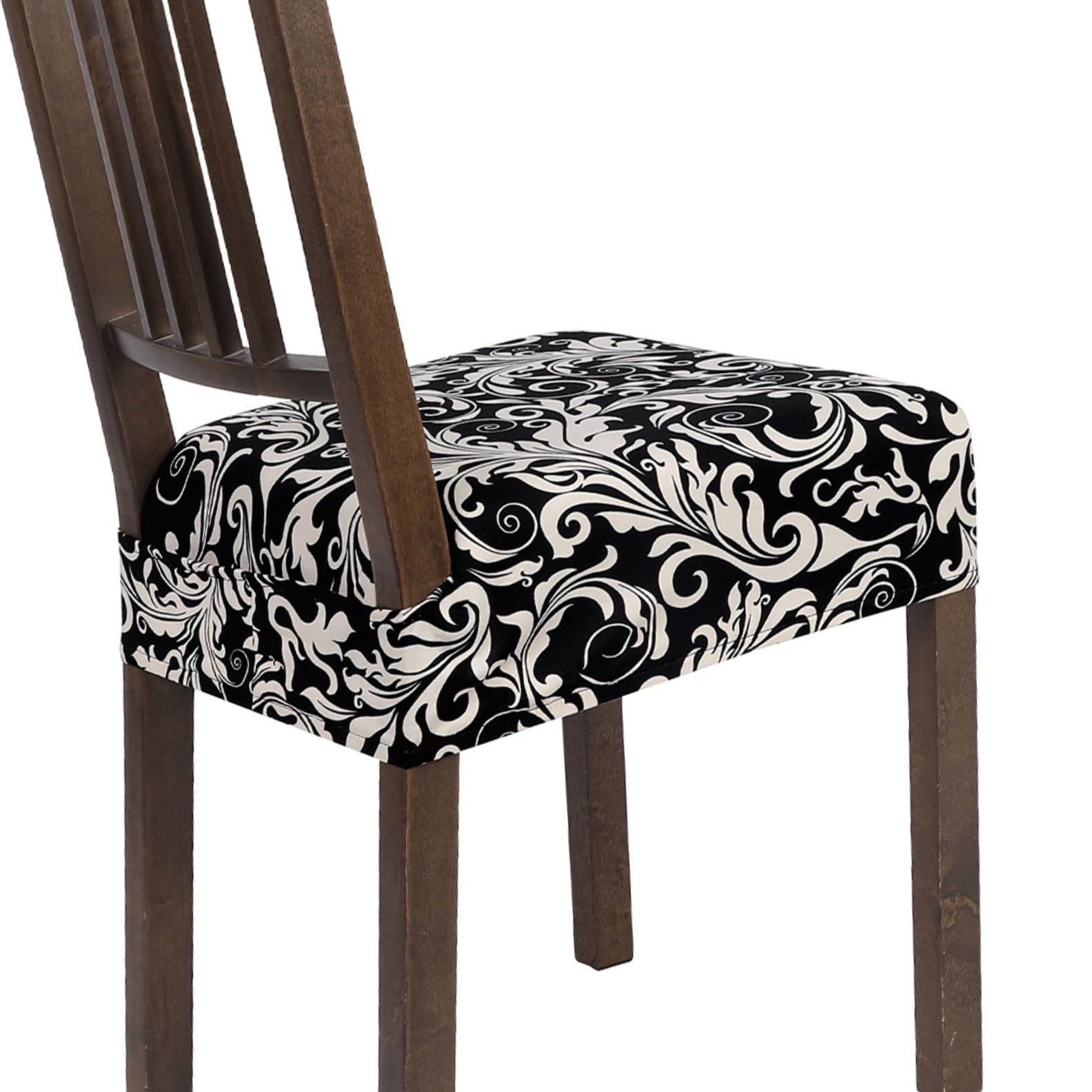 SearchI Dining Chair Seat Covers Set of 4, Stretch Removable Chair Covers for Dining Chairs, Kitchen Chair Covers Protector(Black Flower)