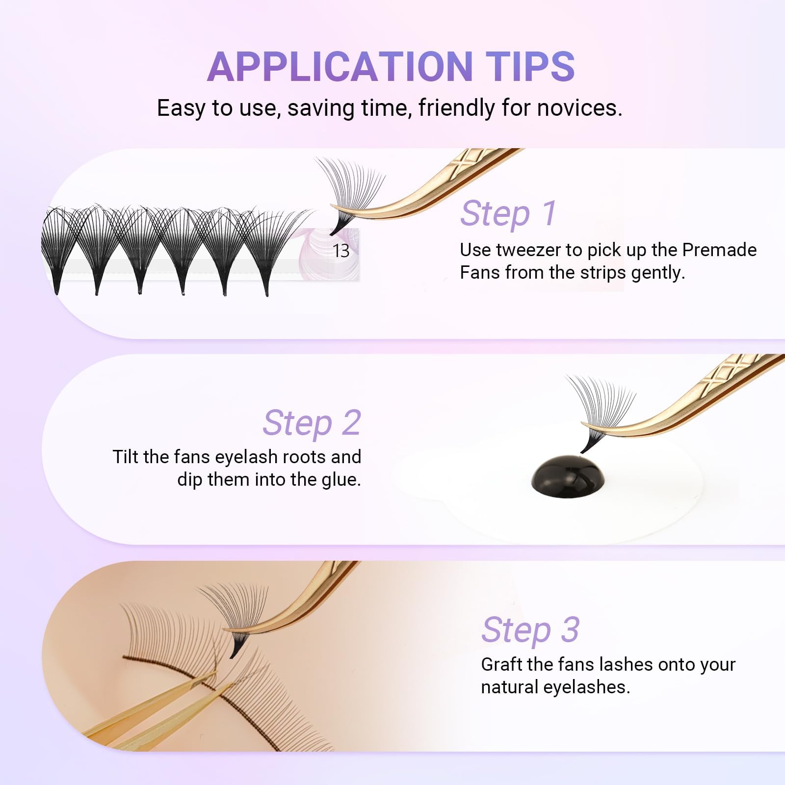 NAGARAKU Eyelash Extensions 320 Clusters Premade Fans 20D Russian Volume Fans Thin Pointy Base Natural Pre Fanned Fluffy False Eyelash Black 16 Rows (0.07 C Curl 9-14mm Mix Tray) - Image 4