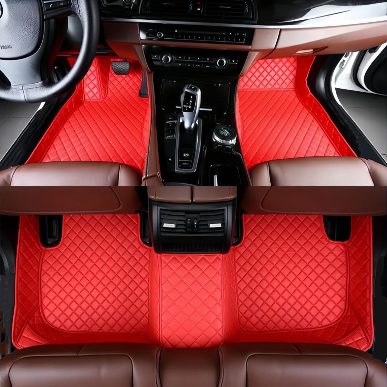 Custom Luxury Car Floor Mats Suitable for All Sedans, Sports Cars,SUV, Business Vehicles, Trucks, Waterproof and Anti Slip Fully Covered Leather Floor Mats (Red)