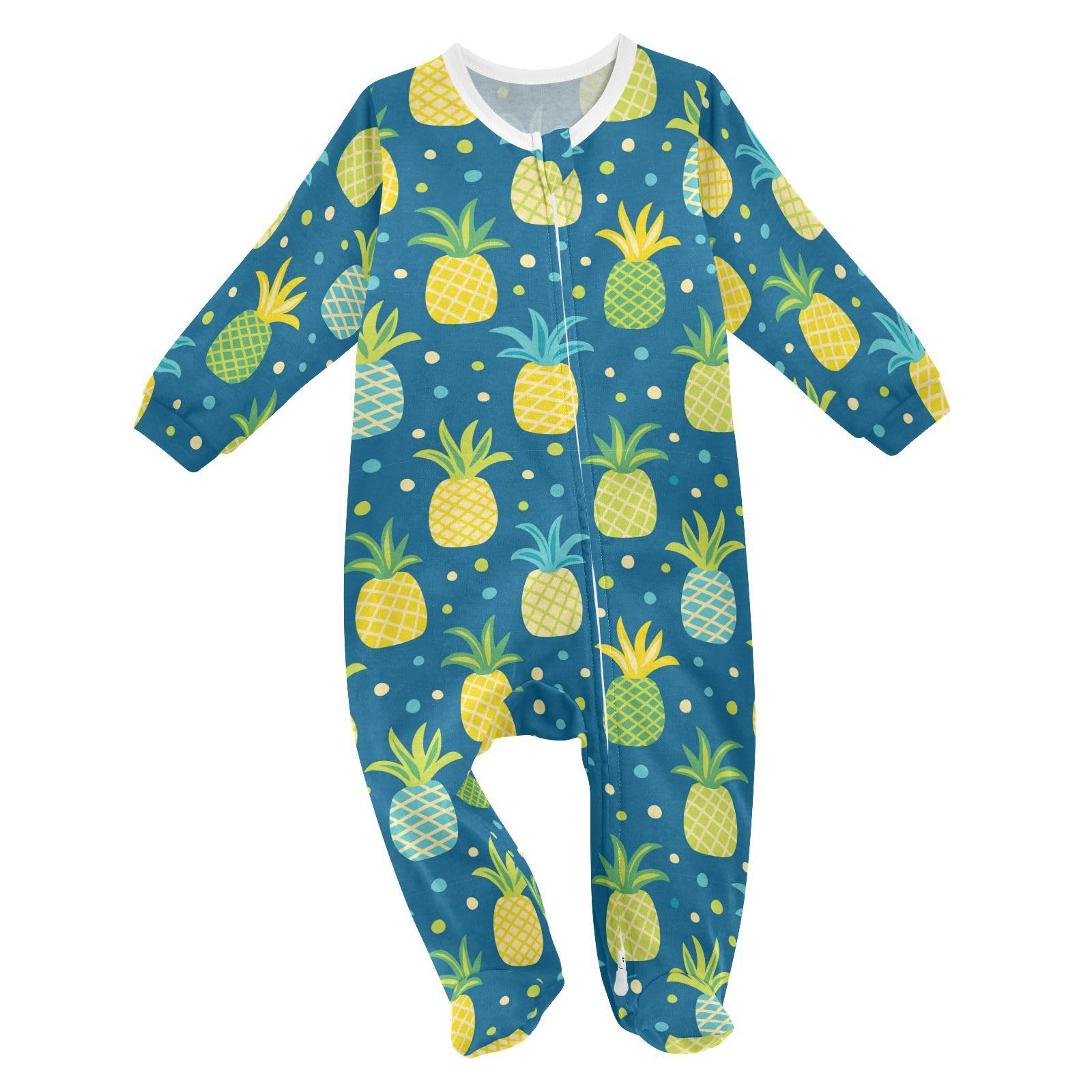 Dussdil Yellow Blue Pineapples Baby One-Piece Footies Newborn Rompers Pajamas Cotton Footed Pjs for Sleep Play Boys Girls 3 Month