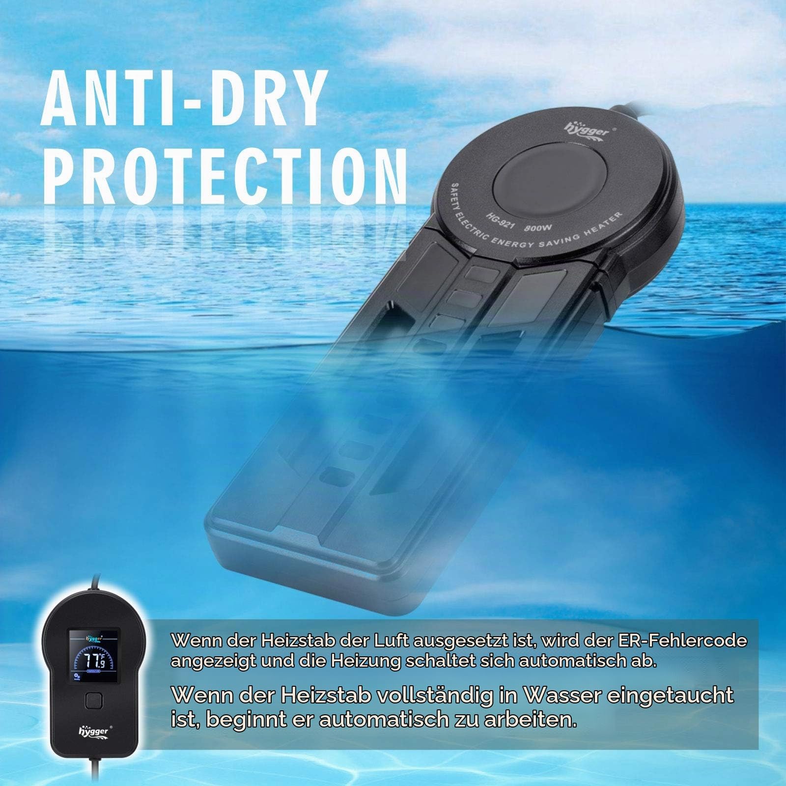 hygger Chauffage d'aquarium PTC, 800 W avec contrôleur de température numérique LED externe