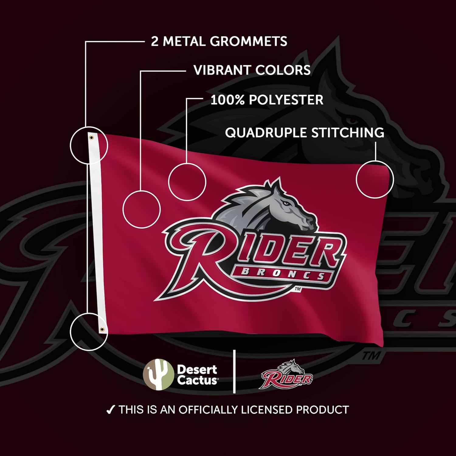 Desert Cactus Rider University RU Flag - 3 x 5 Feet Broncs Banner, Indoor/Outdoor Durable Fabric, 100% Polyester Design (Style 1) - Image 4