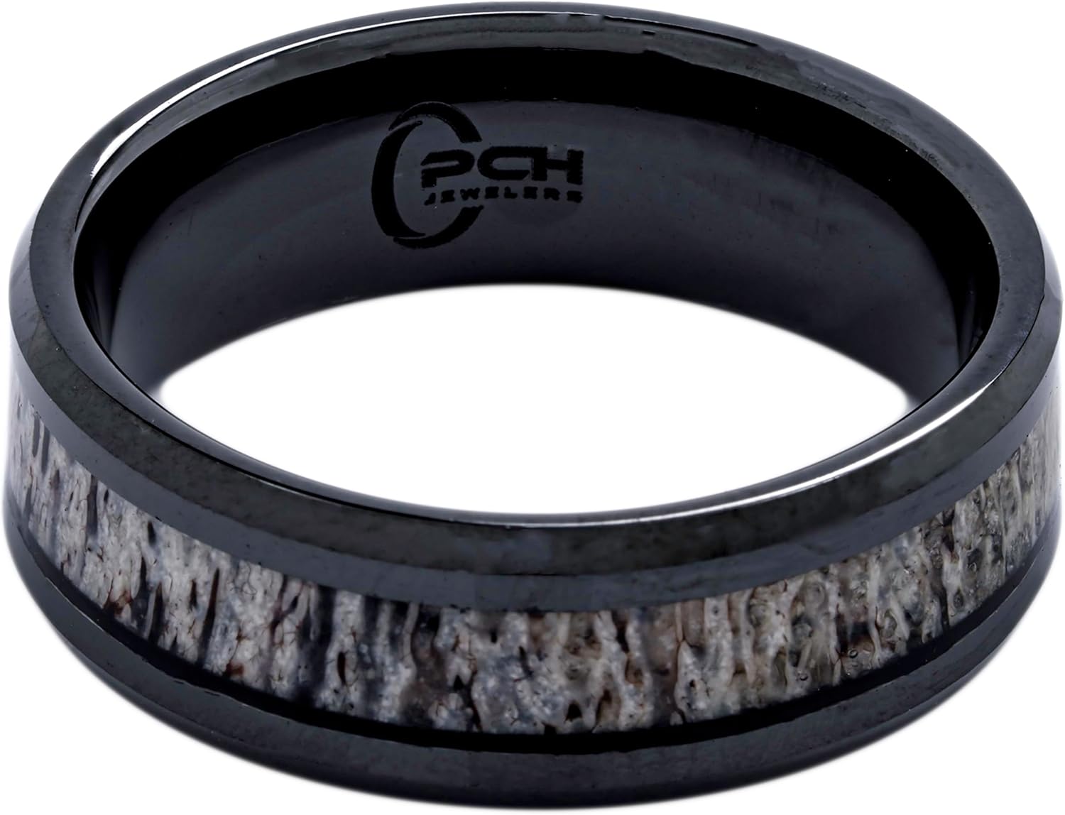 Deer Antler Ring Black Ceramic 8mm Gift or Wedding Band - Image 3
