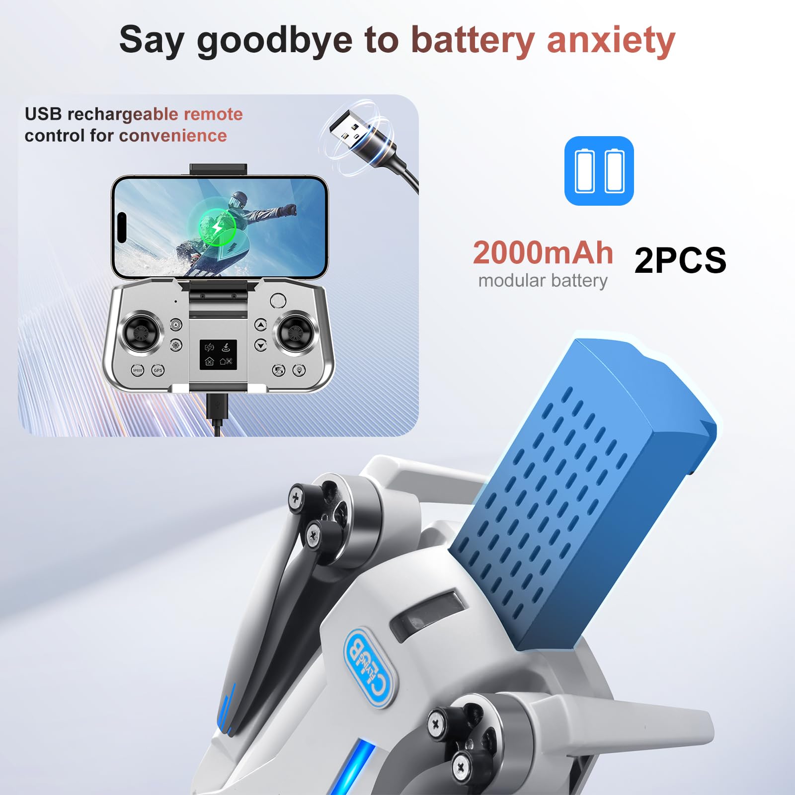 OBEST GPS Drone con cámara 4K, 5G WIFI FPV plegable RC Quadcopter, Motor sin Escobillas, 360 ° para Evitar Obstáculos, Retorno Inteligente, RC Grip Recargable, 2 Baterías 40 Minutos