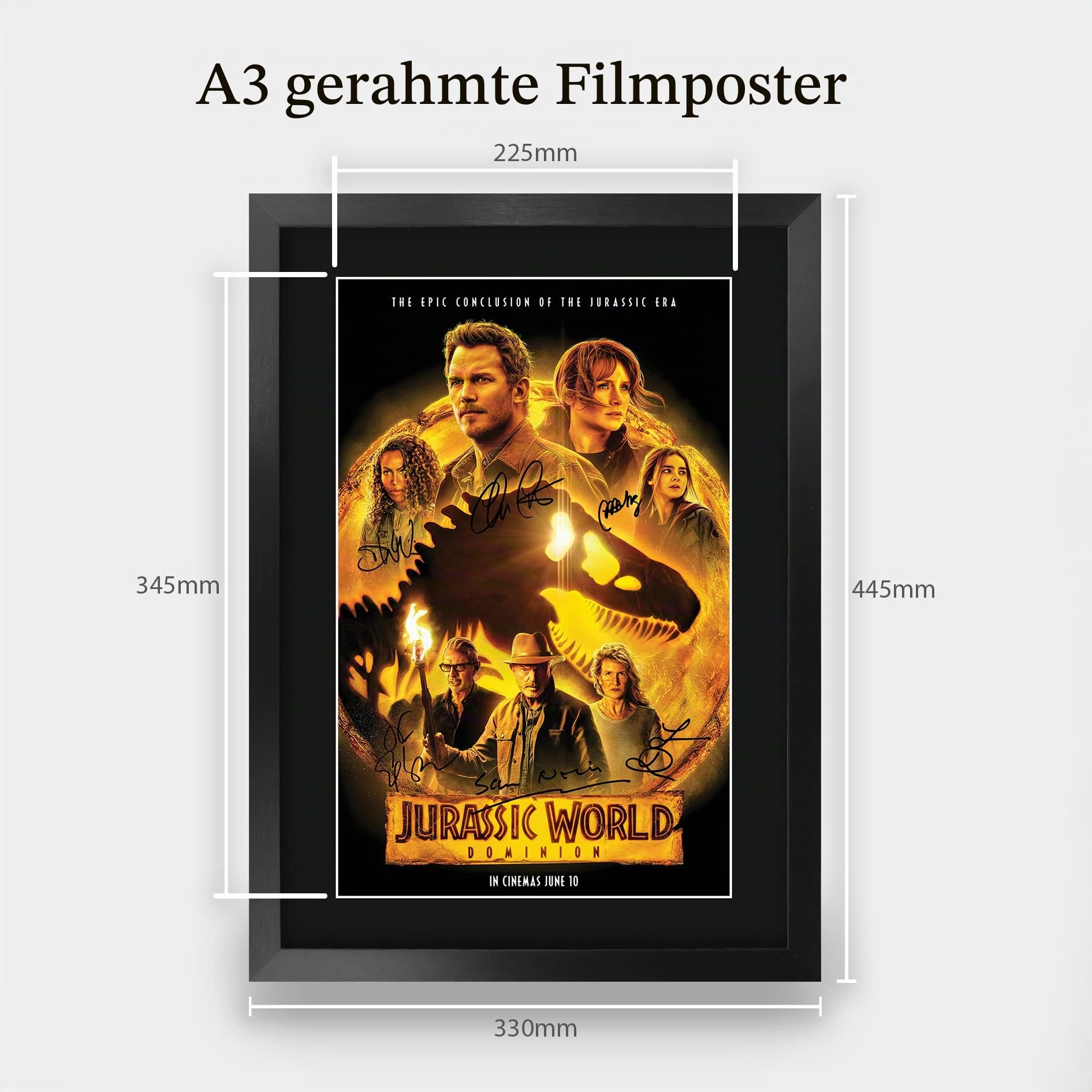 HWC Trading FR A3 Jurassic World 3 Dominion Chris Pratt Geschenke Geduckter Poster Signiertes Autogramm Foto für Fans von Film Memorabilien - A3 Framed
